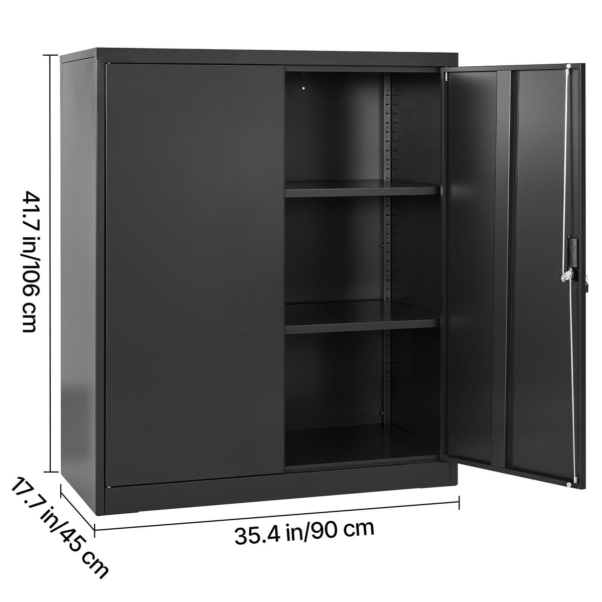 Metal Storage Cabinet, 41.7 in Steel Garage Cabinet with 2 Adjustable Shelves, 2 Magnetic Doors & 2 Keys, 3 Tiers Lockable Tool Storage for Pantry, Warehouse, Basement, Office, Black