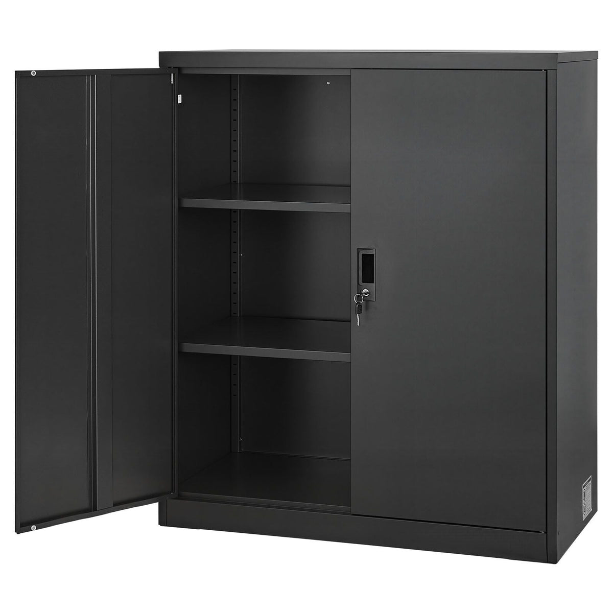 Metal Storage Cabinet, 41.7 in Steel Garage Cabinet with 2 Adjustable Shelves, 2 Magnetic Doors & 2 Keys, 3 Tiers Lockable Tool Storage for Pantry, Warehouse, Basement, Office, Black