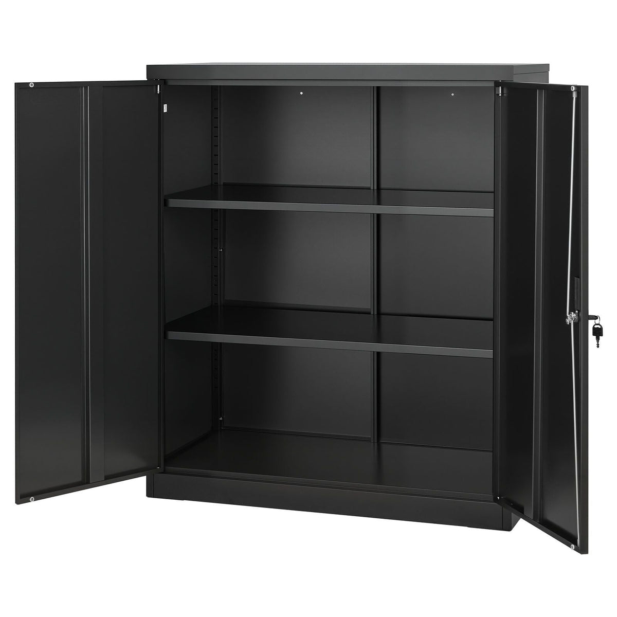 Metal Storage Cabinet, 41.7 in Steel Garage Cabinet with 2 Adjustable Shelves, 2 Magnetic Doors & 2 Keys, 3 Tiers Lockable Tool Storage for Pantry, Warehouse, Basement, Office, Black