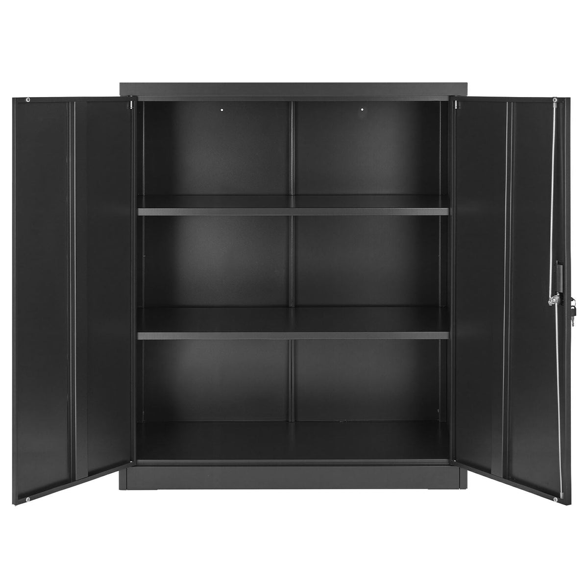 Metal Storage Cabinet, 41.7 in Steel Garage Cabinet with 2 Adjustable Shelves, 2 Magnetic Doors & 2 Keys, 3 Tiers Lockable Tool Storage for Pantry, Warehouse, Basement, Office, Black