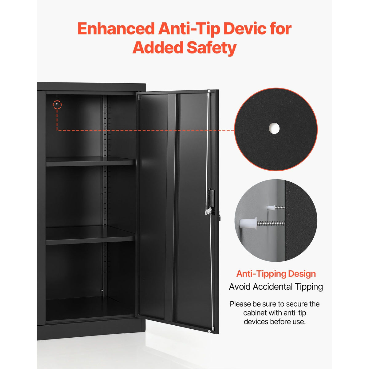 Metal Storage Cabinet, 41.7 in Steel Garage Cabinet with 2 Adjustable Shelves, 2 Magnetic Doors & 2 Keys, 3 Tiers Lockable Tool Storage for Pantry, Warehouse, Basement, Office, Black