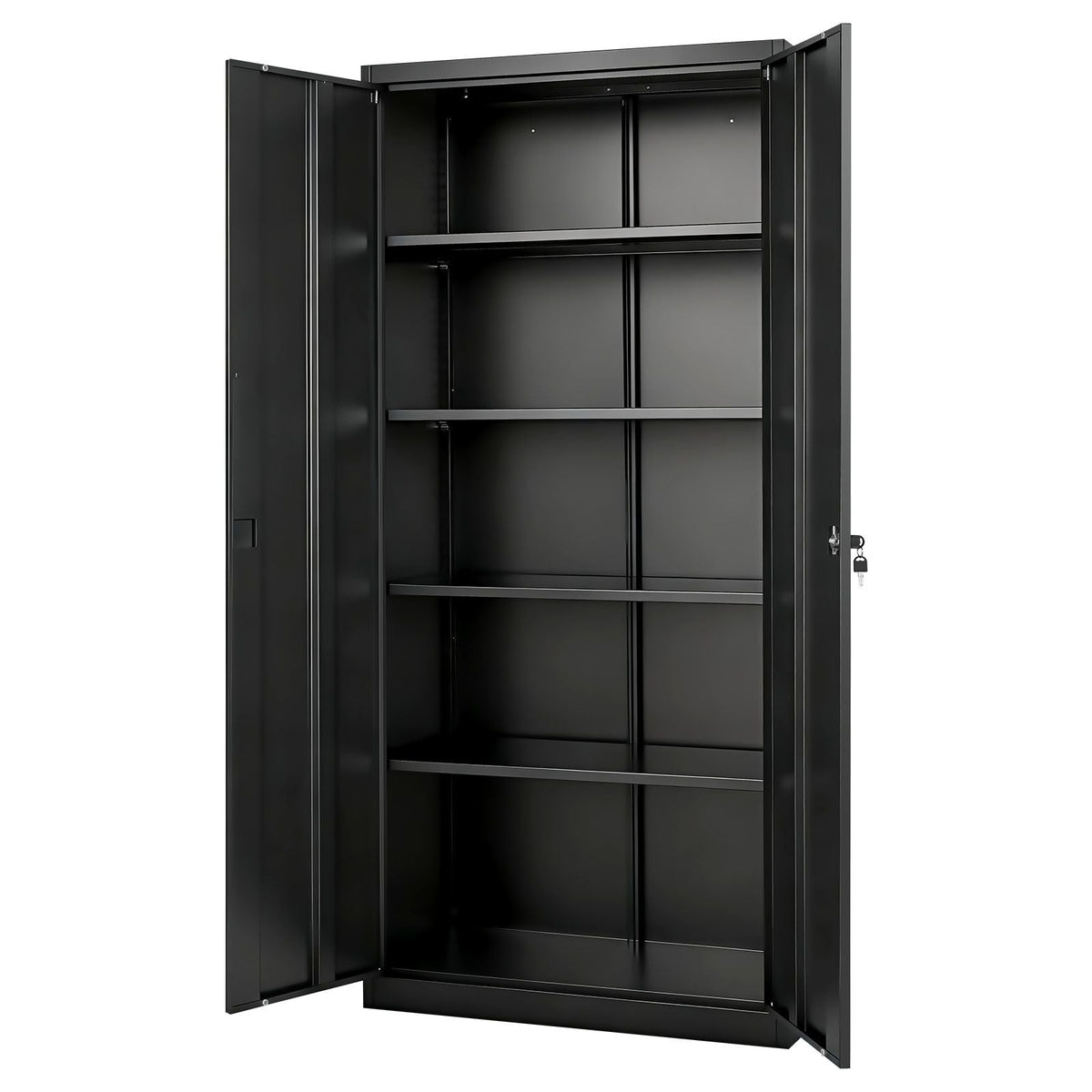 Metal Storage Cabinet, 68.9 in Lockable Steel Garage Cabinet with 4 Adjustable Shelves, 2 Magnetic Doors, 2 Keys, 5 Tiers Tool Storage for Pantry, Warehouse, Basement, Laundry, Office, Black