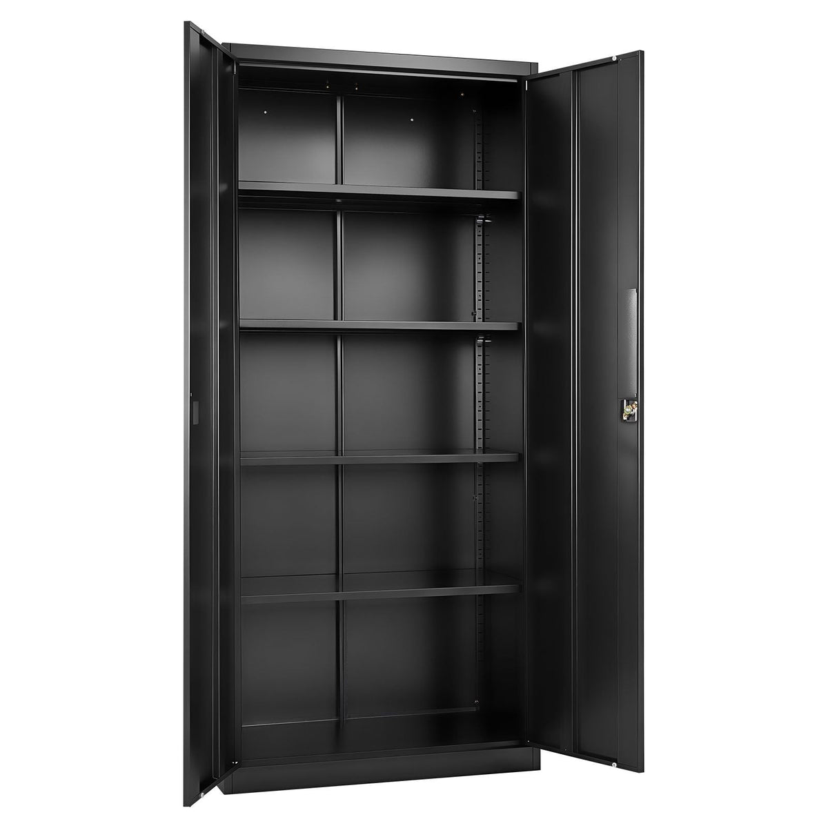 Metal Storage Cabinet, 68.9 in Lockable Steel Garage Cabinet with 4 Adjustable Shelves, 2 Magnetic Doors, 2 Keys, 5 Tiers Tool Storage for Pantry, Warehouse, Basement, Laundry, Office, Black