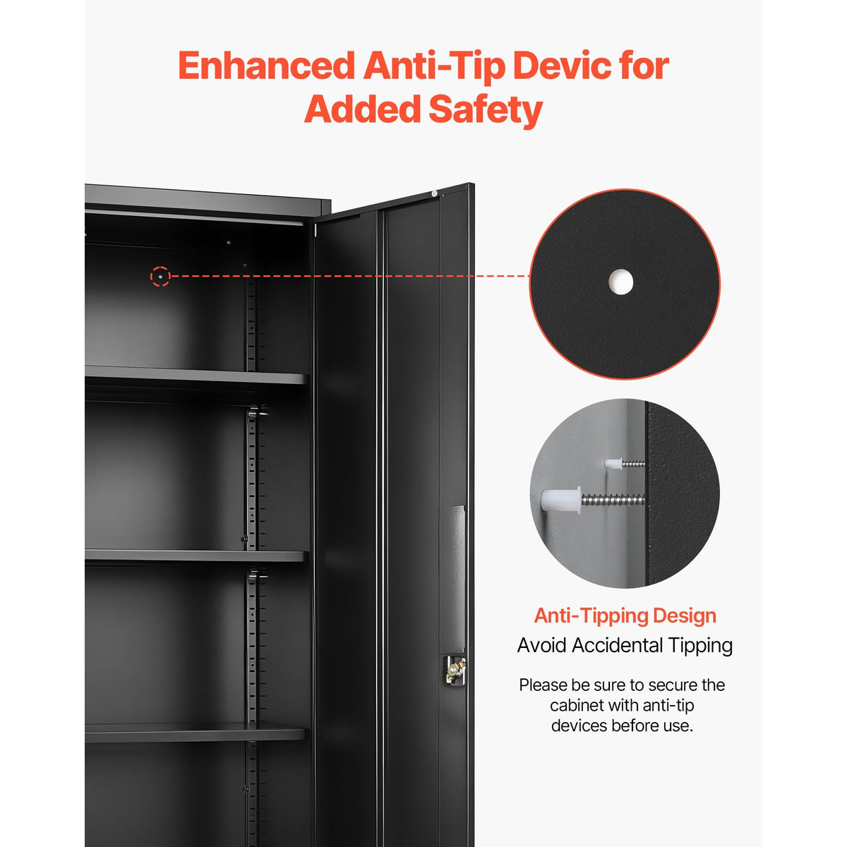 Metal Storage Cabinet, 68.9 in Lockable Steel Garage Cabinet with 4 Adjustable Shelves, 2 Magnetic Doors, 2 Keys, 5 Tiers Tool Storage for Pantry, Warehouse, Basement, Laundry, Office, Black