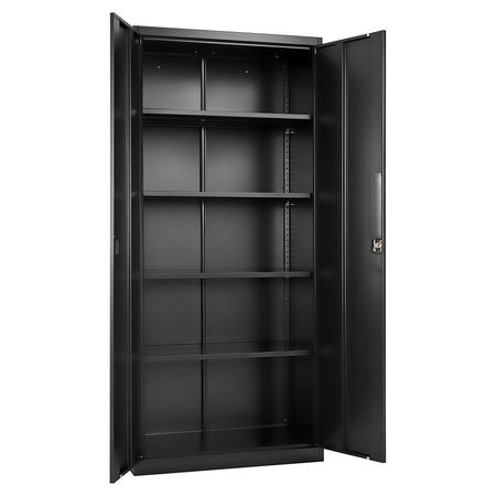 Metal Storage Cabinet, 68.9 in Lockable Steel Garage Cabinet with 4 Adjustable Shelves, 2 Magnetic Doors, 2 Keys, 5 Tiers Tool Storage for Pantry, Warehouse, Basement, Laundry, Office, Black