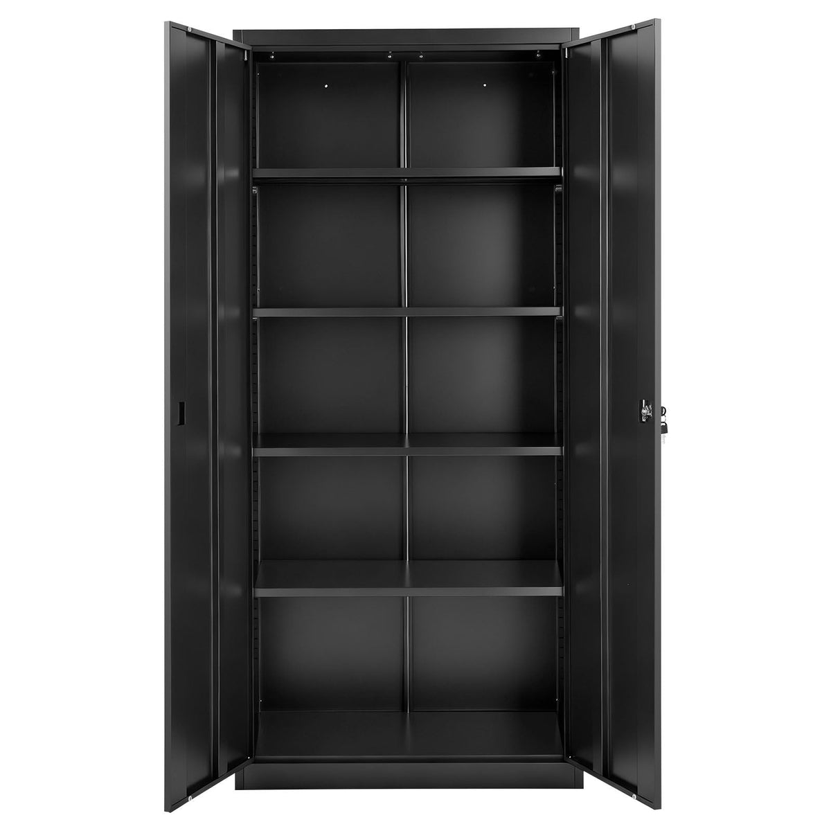 Metal Storage Cabinet, 68.9 in Lockable Steel Garage Cabinet with 4 Adjustable Shelves, 2 Magnetic Doors, 2 Keys, 5 Tiers Tool Storage for Pantry, Warehouse, Basement, Laundry, Office, Black