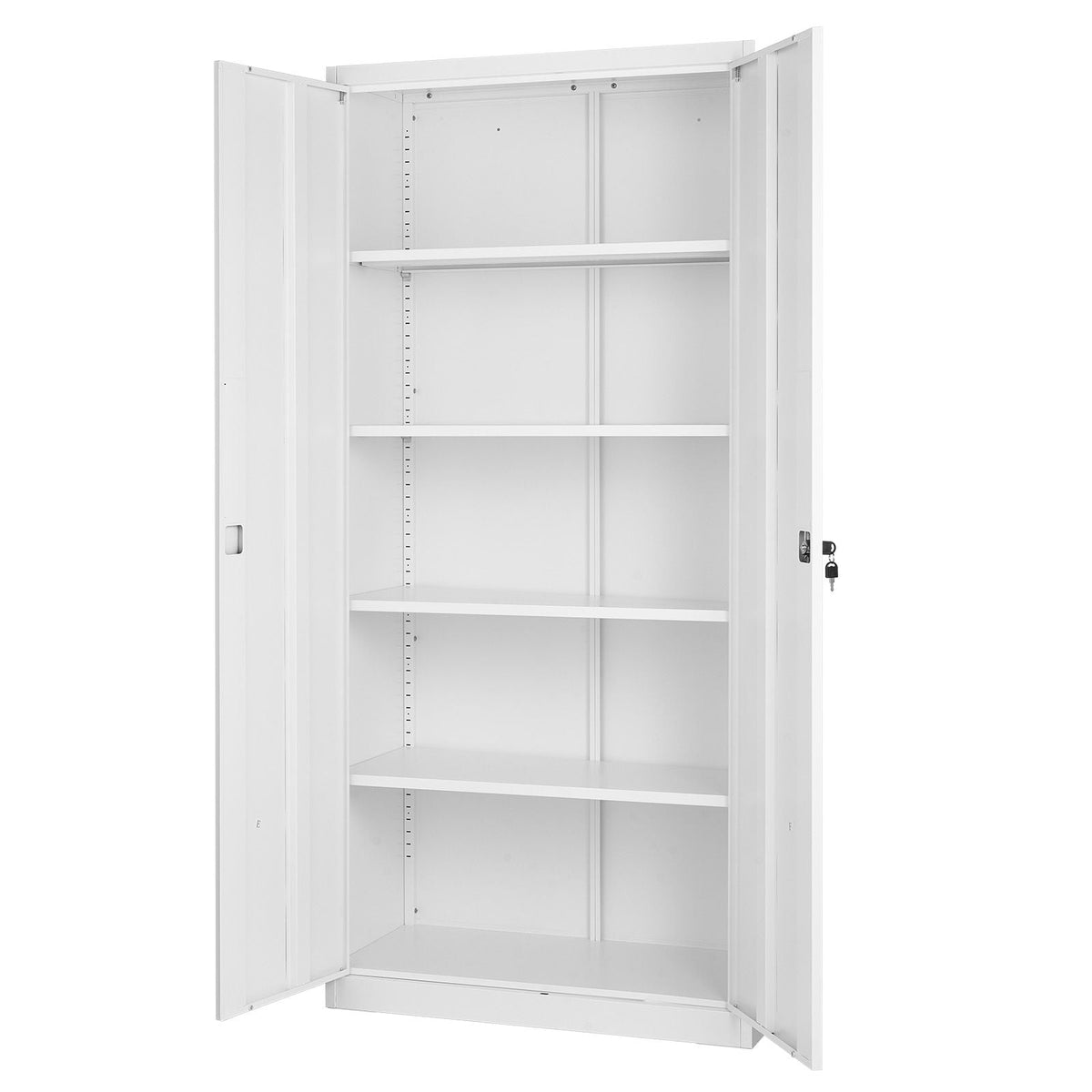Metal Storage Cabinet, 68.9 in Lockable Steel Garage Cabinet with 4 Adjustable Shelves, 2 Magnetic Doors, 2 Keys, 5 Tiers Tool Storage for Pantry, Warehouse, Basement, Laundry, Office, White