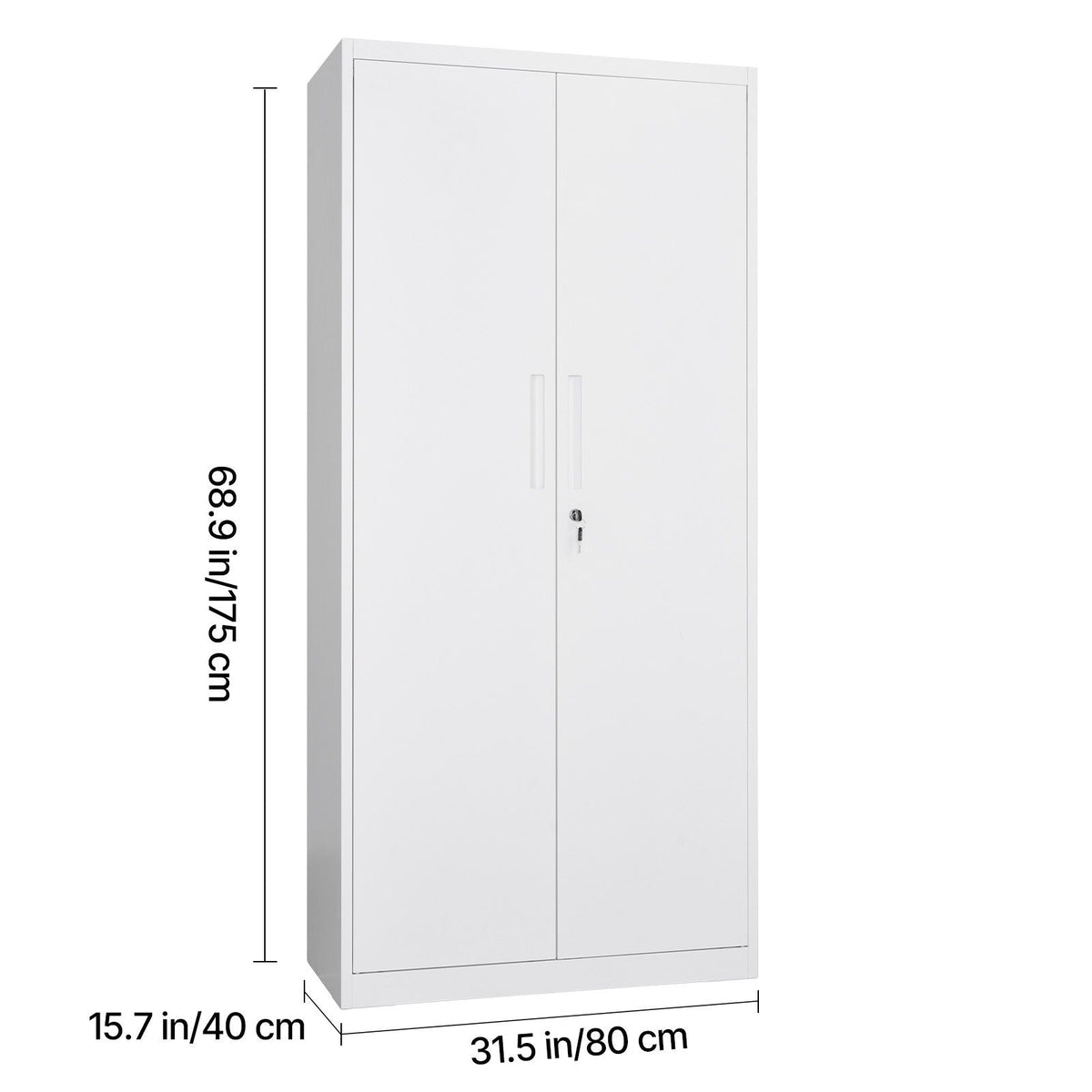 Metal Storage Cabinet, 68.9 in Lockable Steel Garage Cabinet with 4 Adjustable Shelves, 2 Magnetic Doors, 2 Keys, 5 Tiers Tool Storage for Pantry, Warehouse, Basement, Laundry, Office, White