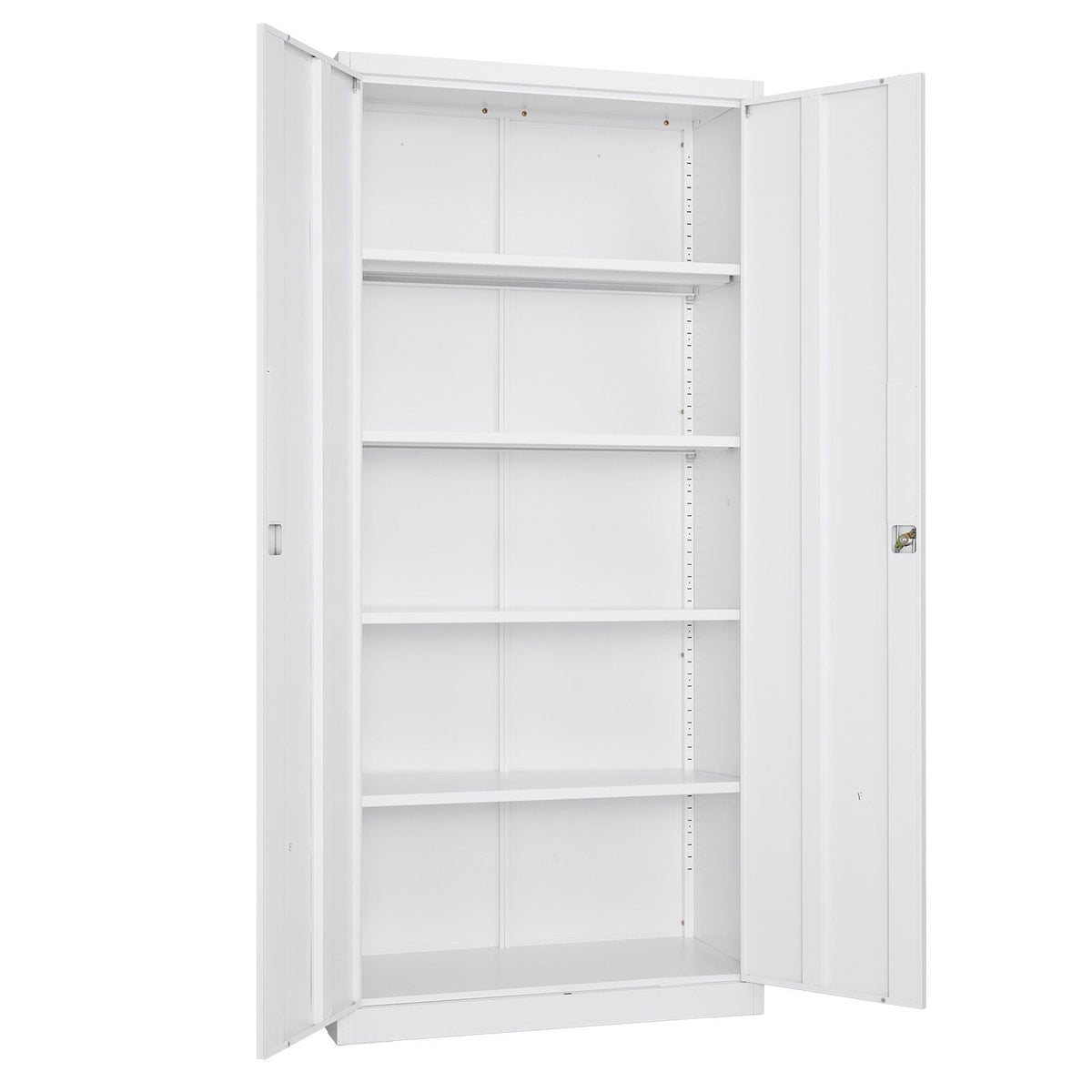 Metal Storage Cabinet, 68.9 in Lockable Steel Garage Cabinet with 4 Adjustable Shelves, 2 Magnetic Doors, 2 Keys, 5 Tiers Tool Storage for Pantry, Warehouse, Basement, Laundry, Office, White