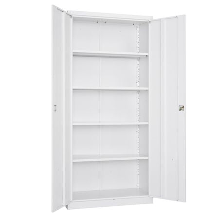 Metal Storage Cabinet, 68.9 in Lockable Steel Garage Cabinet with 4 Adjustable Shelves, 2 Magnetic Doors, 2 Keys, 5 Tiers Tool Storage for Pantry, Warehouse, Basement, Laundry, Office, White