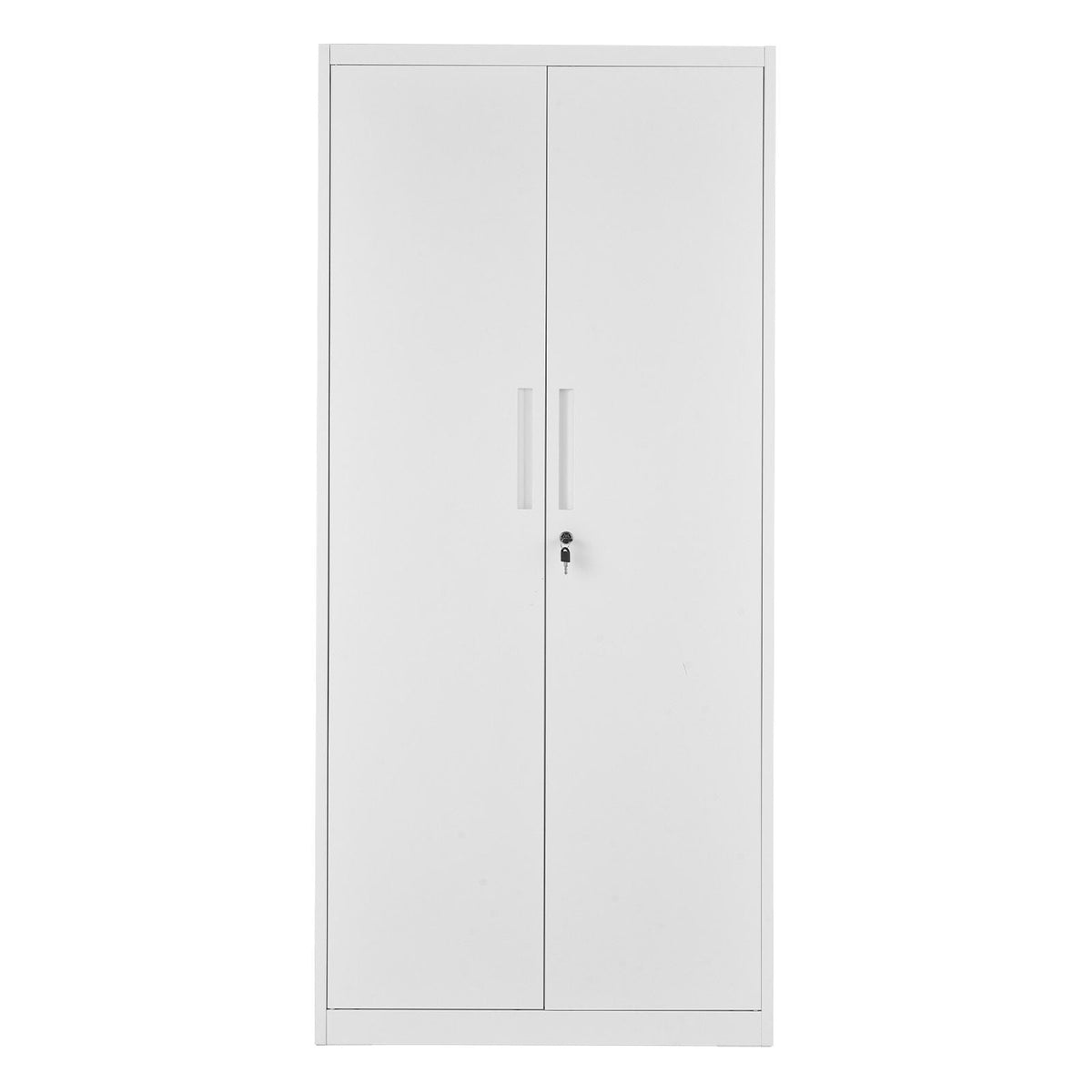 Metal Storage Cabinet, 68.9 in Lockable Steel Garage Cabinet with 4 Adjustable Shelves, 2 Magnetic Doors, 2 Keys, 5 Tiers Tool Storage for Pantry, Warehouse, Basement, Laundry, Office, White
