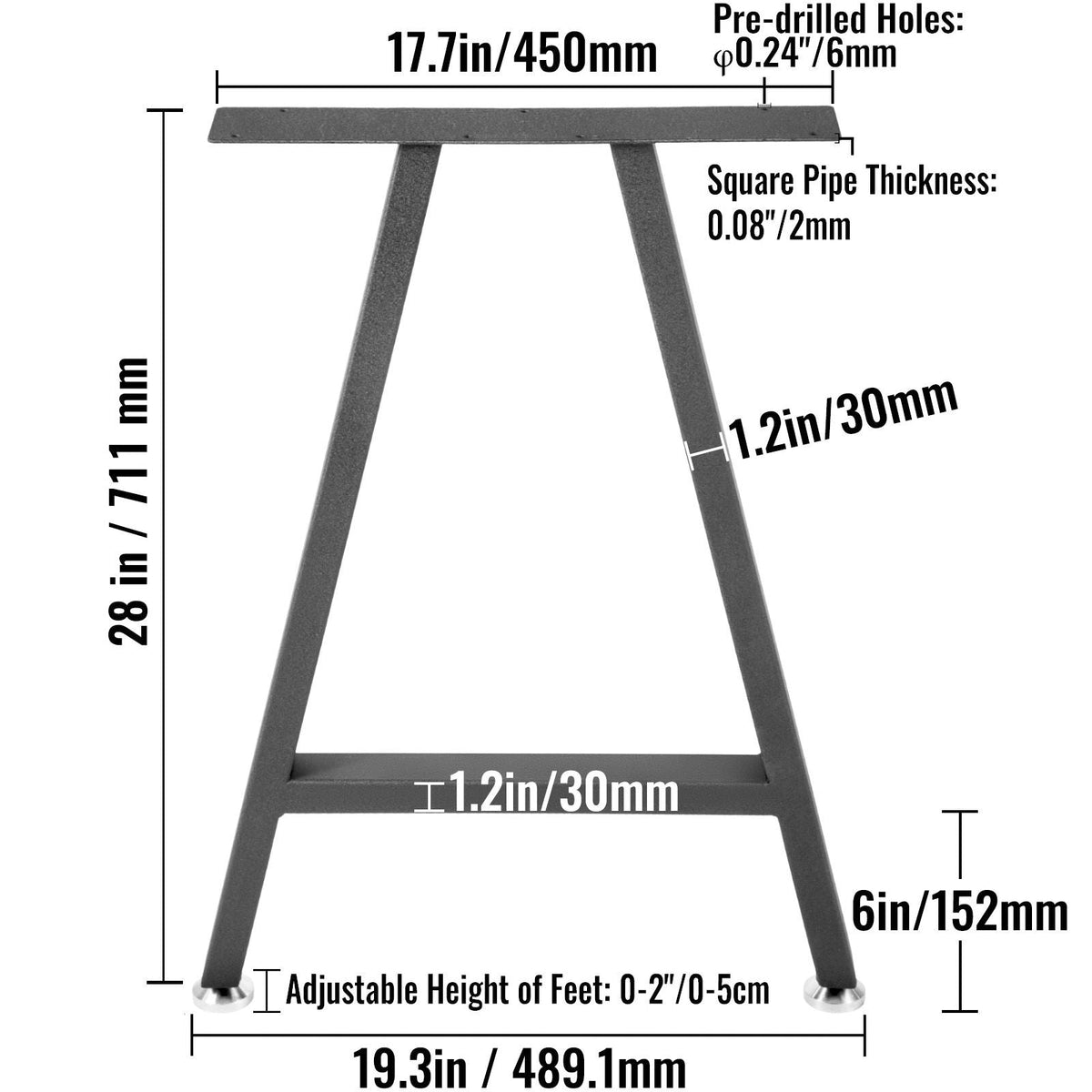 Metal Table Legs 28 x 17.7 inch A-Shaped Desk Legs Set of 2 Heavy Duty Bench Legs with Polyurethane Coating, Furniture Legs with Floor Protectors, Wrought Iron Coffee Table Legs for Home DIY Bla