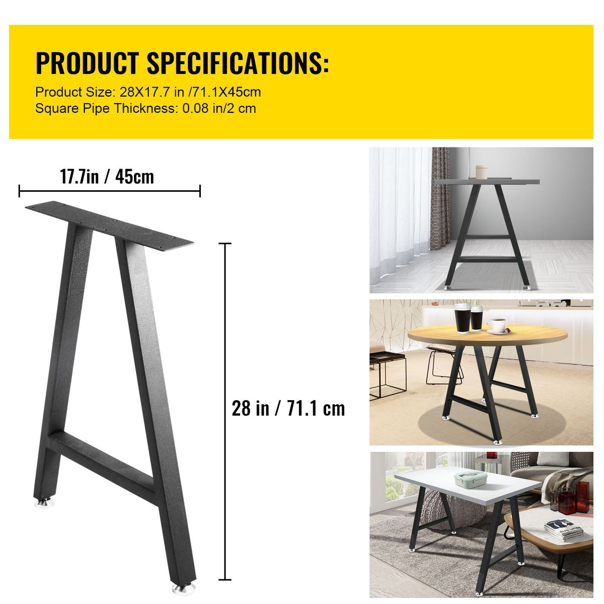 Metal Table Legs 28 x 17.7 inch A-Shaped Desk Legs Set of 2 Heavy Duty Bench Legs with Polyurethane Coating, Furniture Legs with Floor Protectors, Wrought Iron Coffee Table Legs for Home DIY Bla