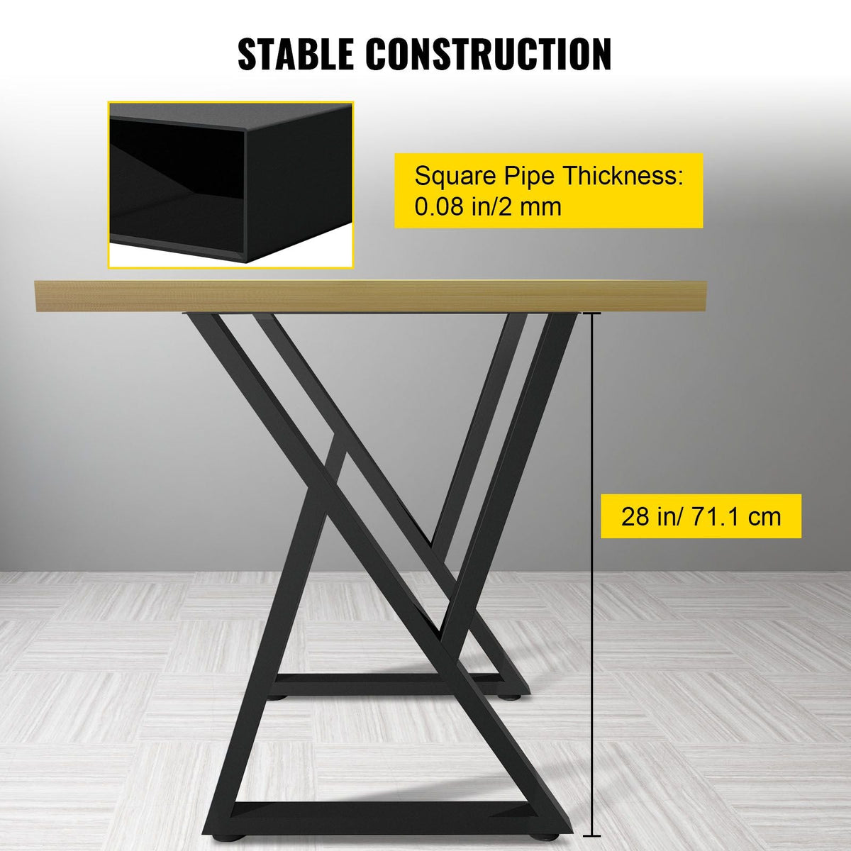 Metal Table Legs, 28x18 inch Desk Legs, Set of 2, Heavy Duty Bench Legs, Z Shape Metal Furniture Legs, Wrought Iron Coffee Table Legs, Home DIY for Dining Table with Rubber Floor Protectors, Mat