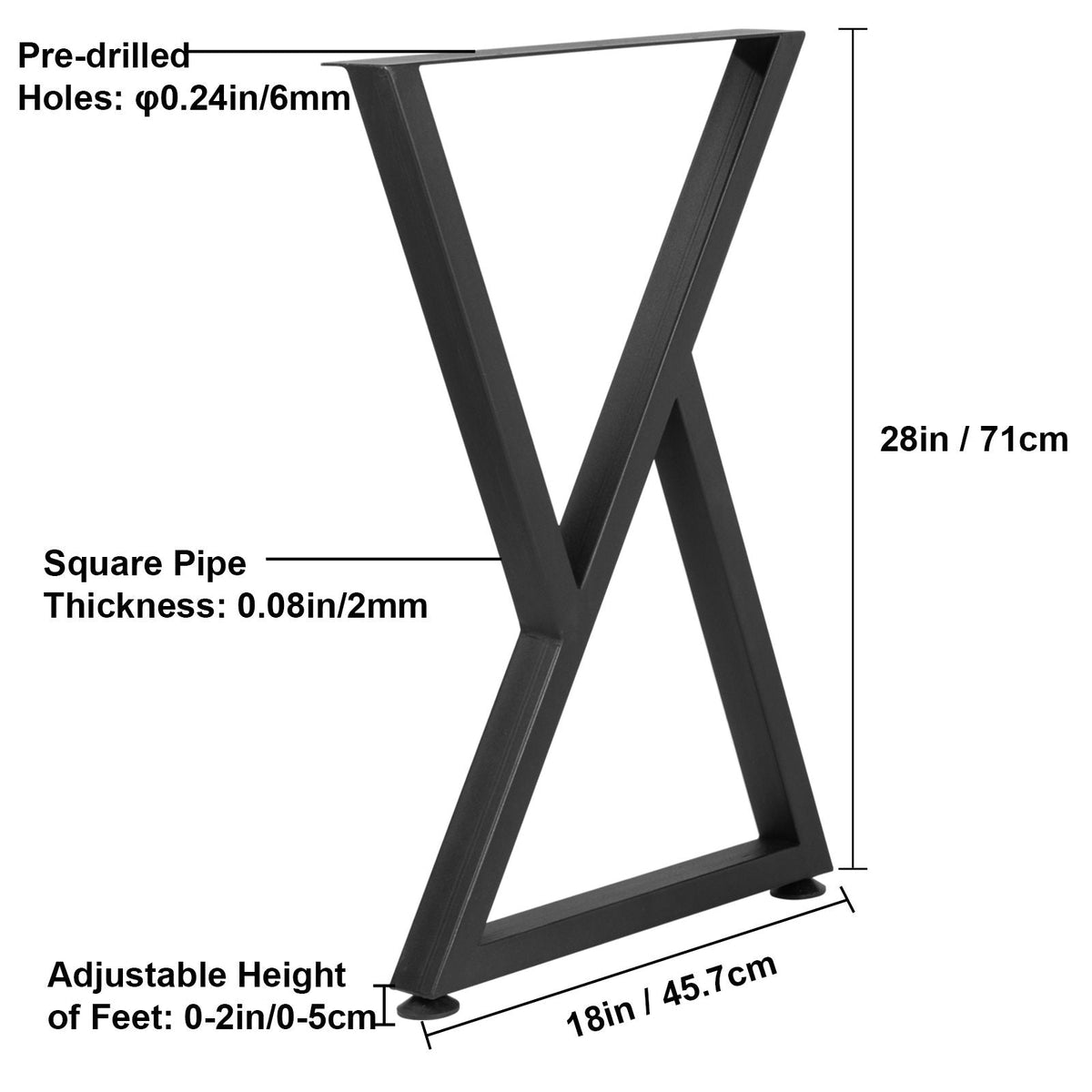 Metal Table Legs, 28x18 inch Desk Legs, Set of 2, Heavy Duty Bench Legs, Z Shape Metal Furniture Legs, Wrought Iron Coffee Table Legs, Home DIY for Dining Table with Rubber Floor Protectors, Mat