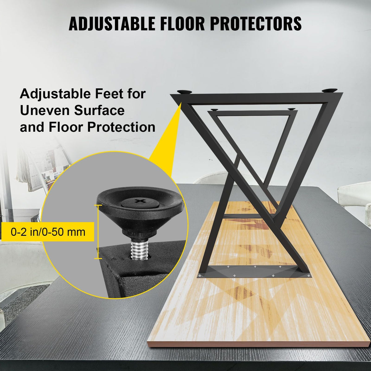 Metal Table Legs, 28x18 inch Desk Legs, Set of 2, Heavy Duty Bench Legs, Z Shape Metal Furniture Legs, Wrought Iron Coffee Table Legs, Home DIY for Dining Table with Rubber Floor Protectors, Mat