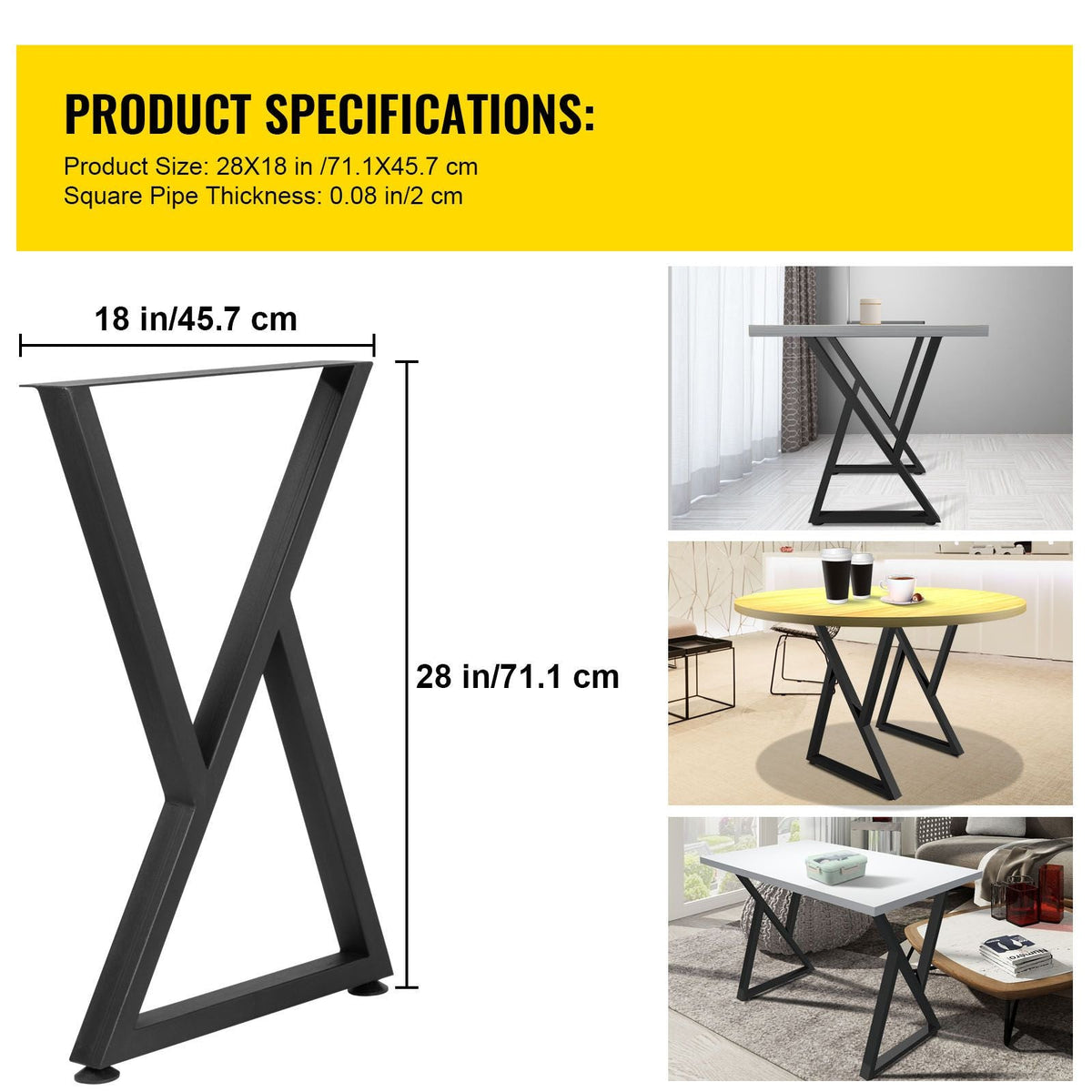 Metal Table Legs, 28x18 inch Desk Legs, Set of 2, Heavy Duty Bench Legs, Z Shape Metal Furniture Legs, Wrought Iron Coffee Table Legs, Home DIY for Dining Table with Rubber Floor Protectors, Mat