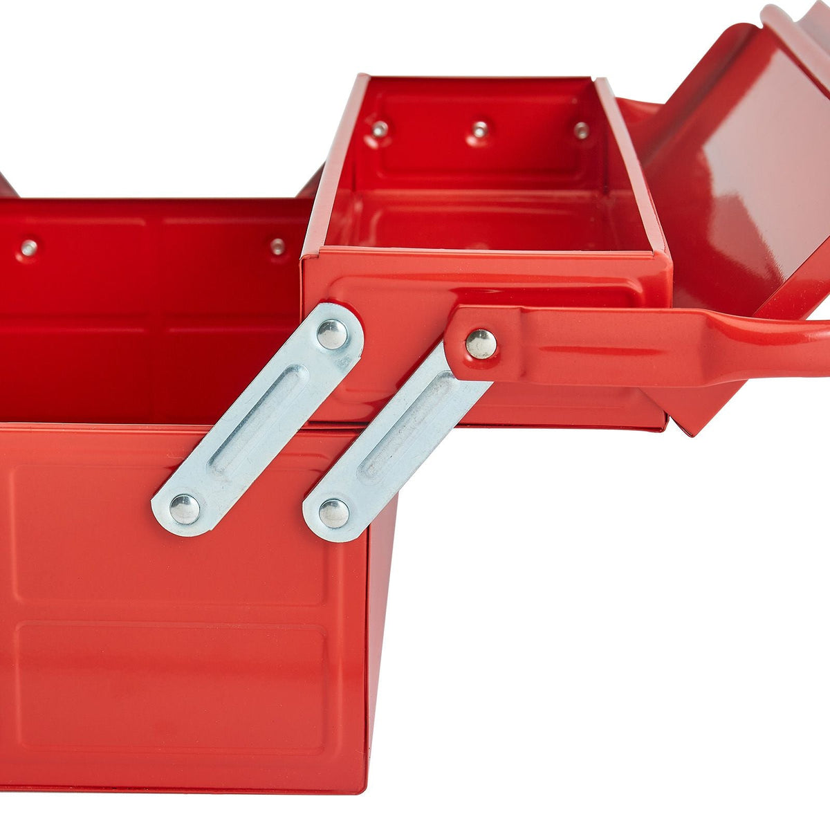 Metal Tool Box, 14-inch, 2-Tier 3-Tray Portable Folding Tool Chest Organizer with Handle & Lock Hole, Powder Coated Steel, Cantilever Toolbox for Household Factory Warehouse Repair Shop, Red