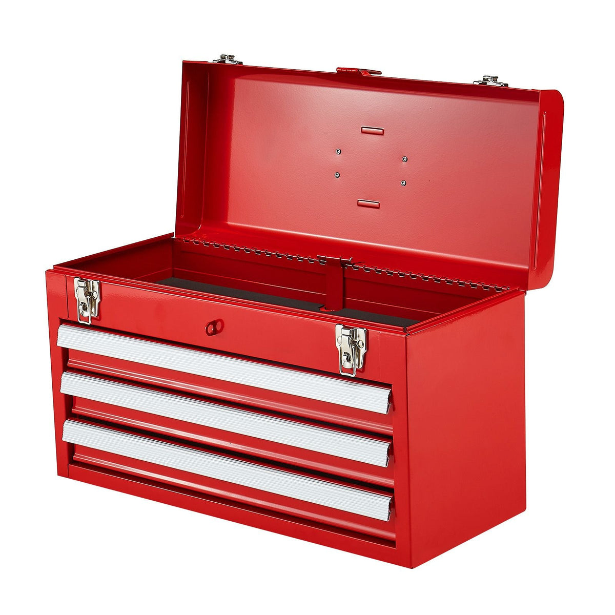 Metal Tool Box, 20.5-inch, Portable Metal Tool Box with 3 Drawers, Small Tool Chest with EVA Liners, Ball Bearing Slide Drawers Locking & Powder Coated Finish, Multi-Function Tool Organizer, Red