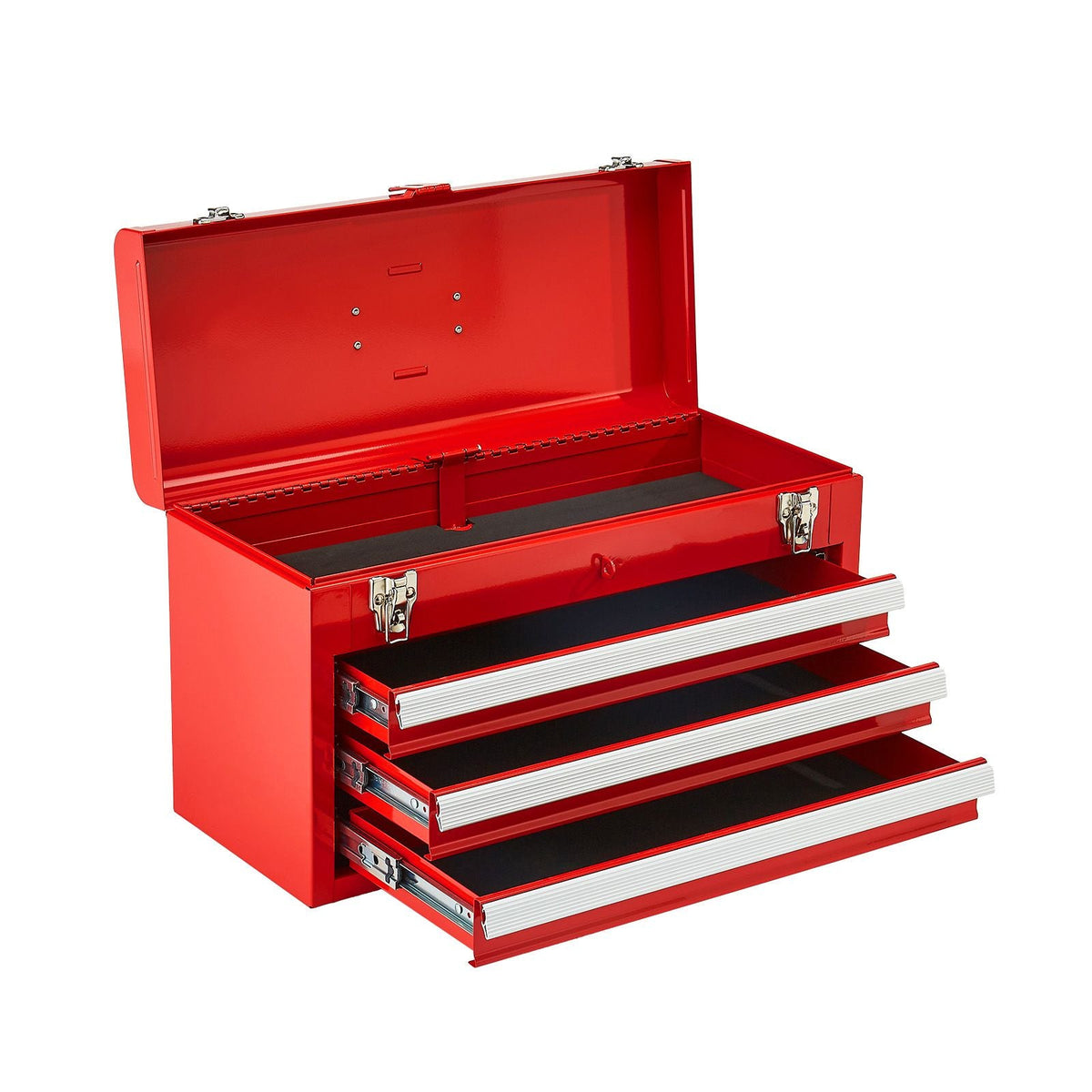 Metal Tool Box, 20.5-inch, Portable Metal Tool Box with 3 Drawers, Small Tool Chest with EVA Liners, Ball Bearing Slide Drawers Locking & Powder Coated Finish, Multi-Function Tool Organizer, Red