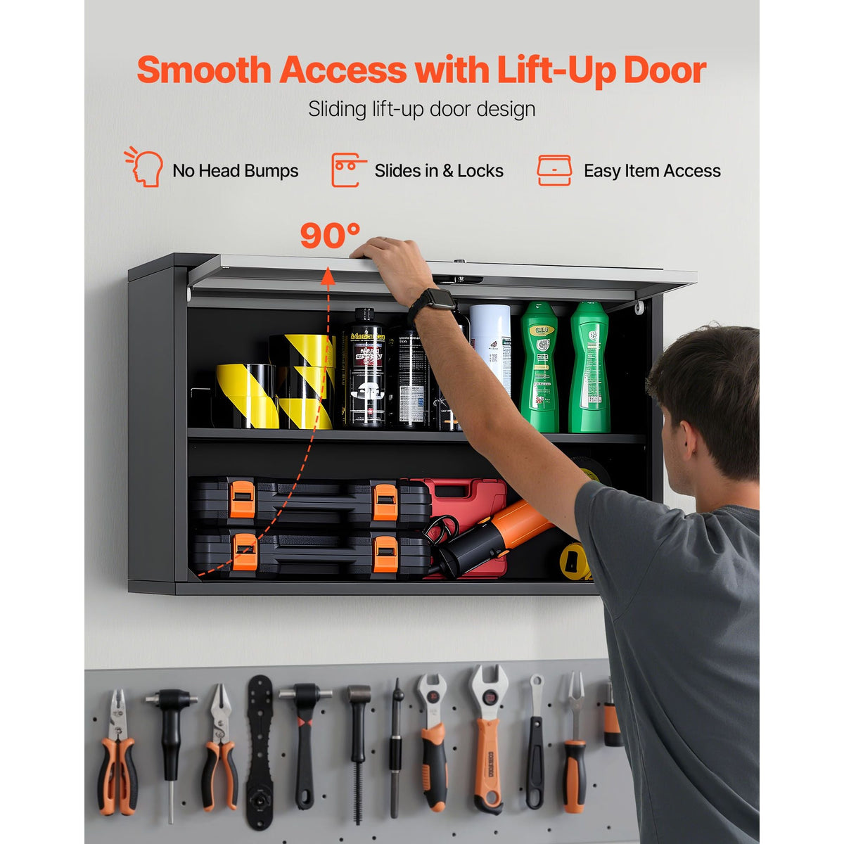 Metal Wall Cabinet, 27.56W x 12.01D x 19.69H Inch, Floating Garage Tool Cabinet with Up-Flip Door and Shelf, 240 lbs Load Capacity, Fit for Garage, Basement, Kitchen, Warehouse Assembly Required