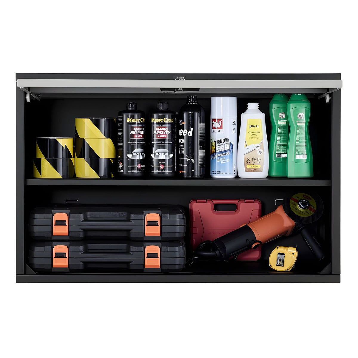 Metal Wall Cabinet, 27.56W x 12.01D x 19.69H Inch, Floating Garage Tool Cabinet with Up-Flip Door and Shelf, 240 lbs Load Capacity, Fit for Garage, Basement, Kitchen, Warehouse Assembly Required