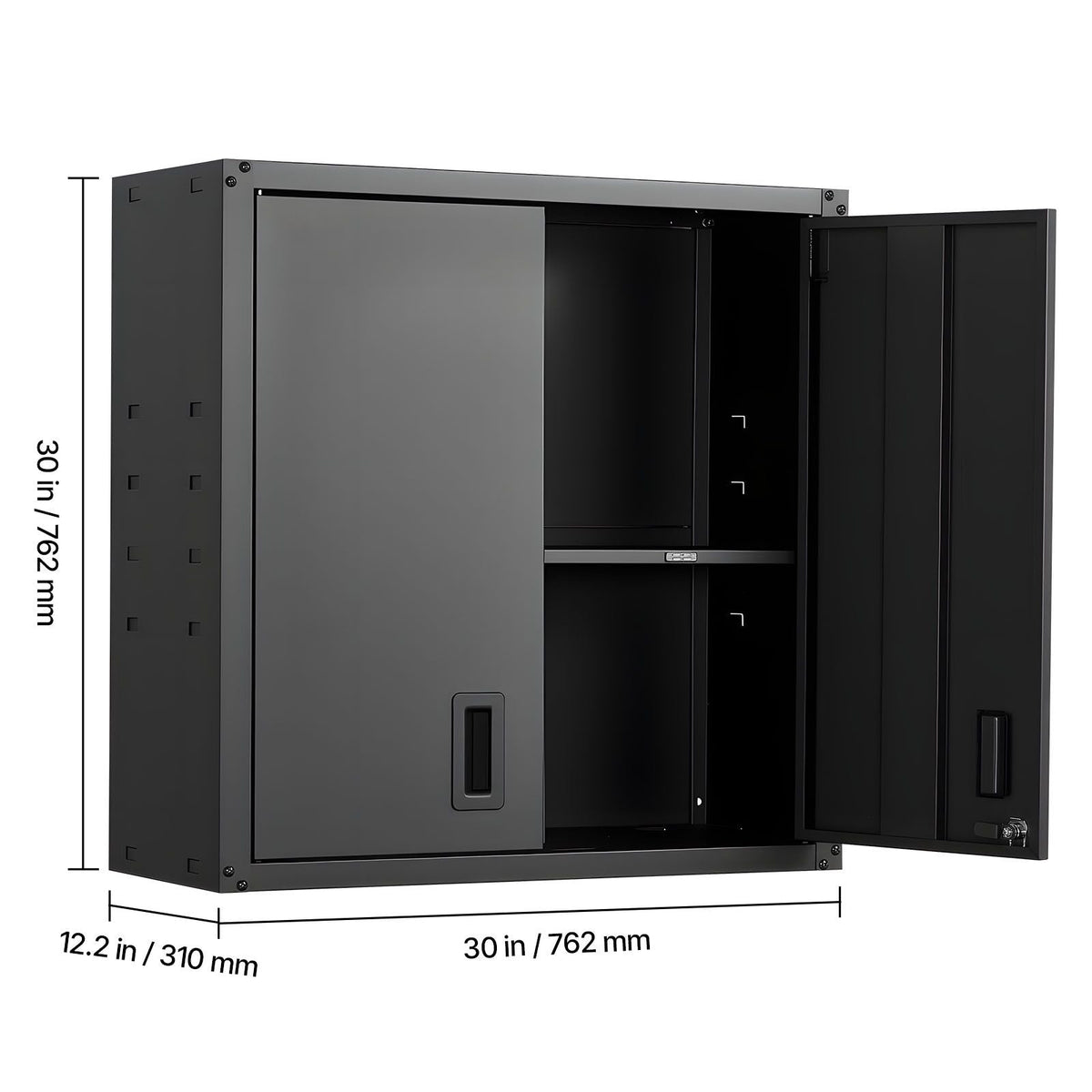 Metal Wall Cabinet, 30W x 12.2D x 30H Inch, Steel Floating Hanging Storage Cabinet with Locking Doors and Adjustable Shelf for Garage, Basement, Kitchen, Warehouse Assembly Required, Black