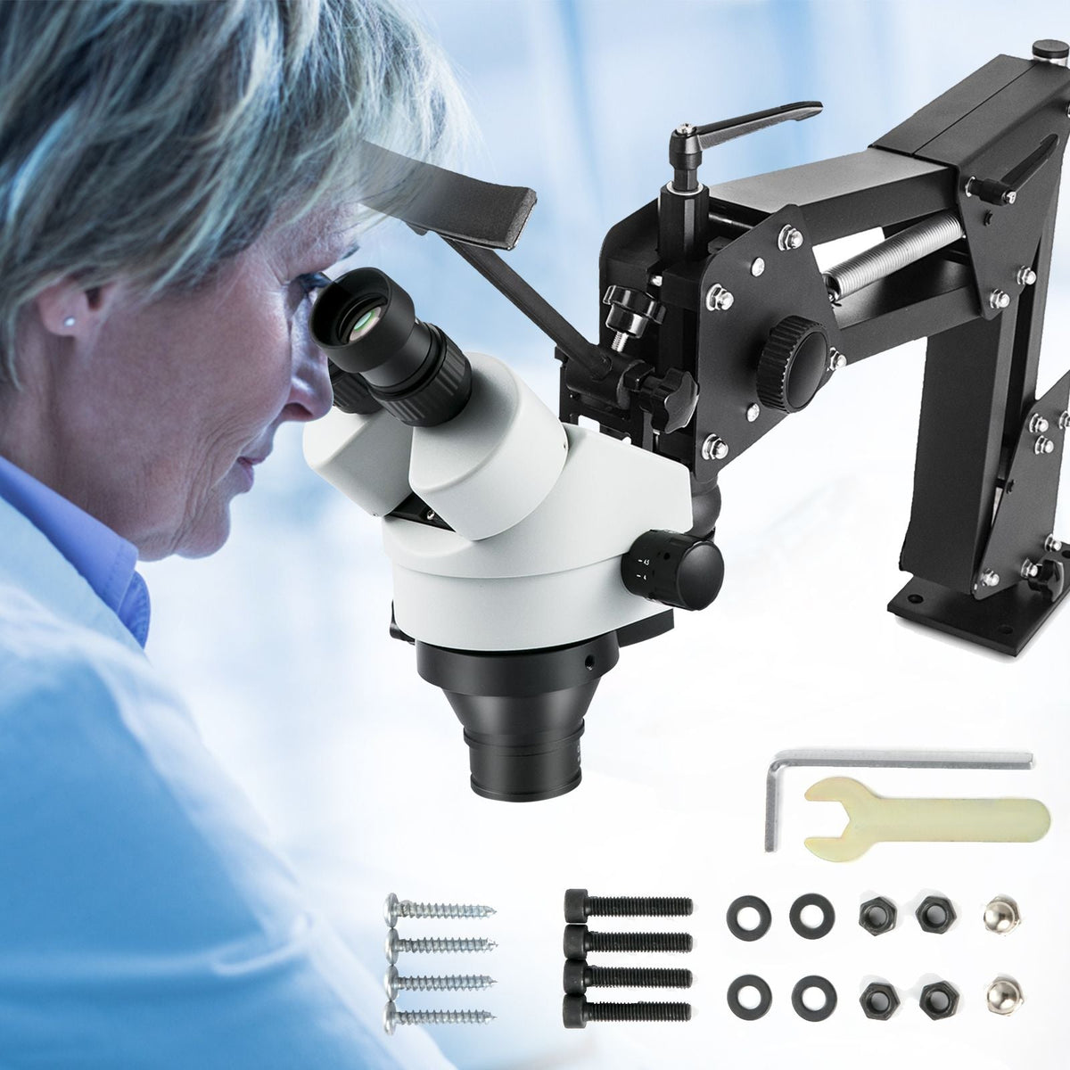Micro Inlaid Mirror Multi-Directional Microscope with Spring Bracket Multi-Directional Micro-Setting Microscope Microscope Gem Diamond Setting Machine with Stand Jewelry Tools 7X-45X