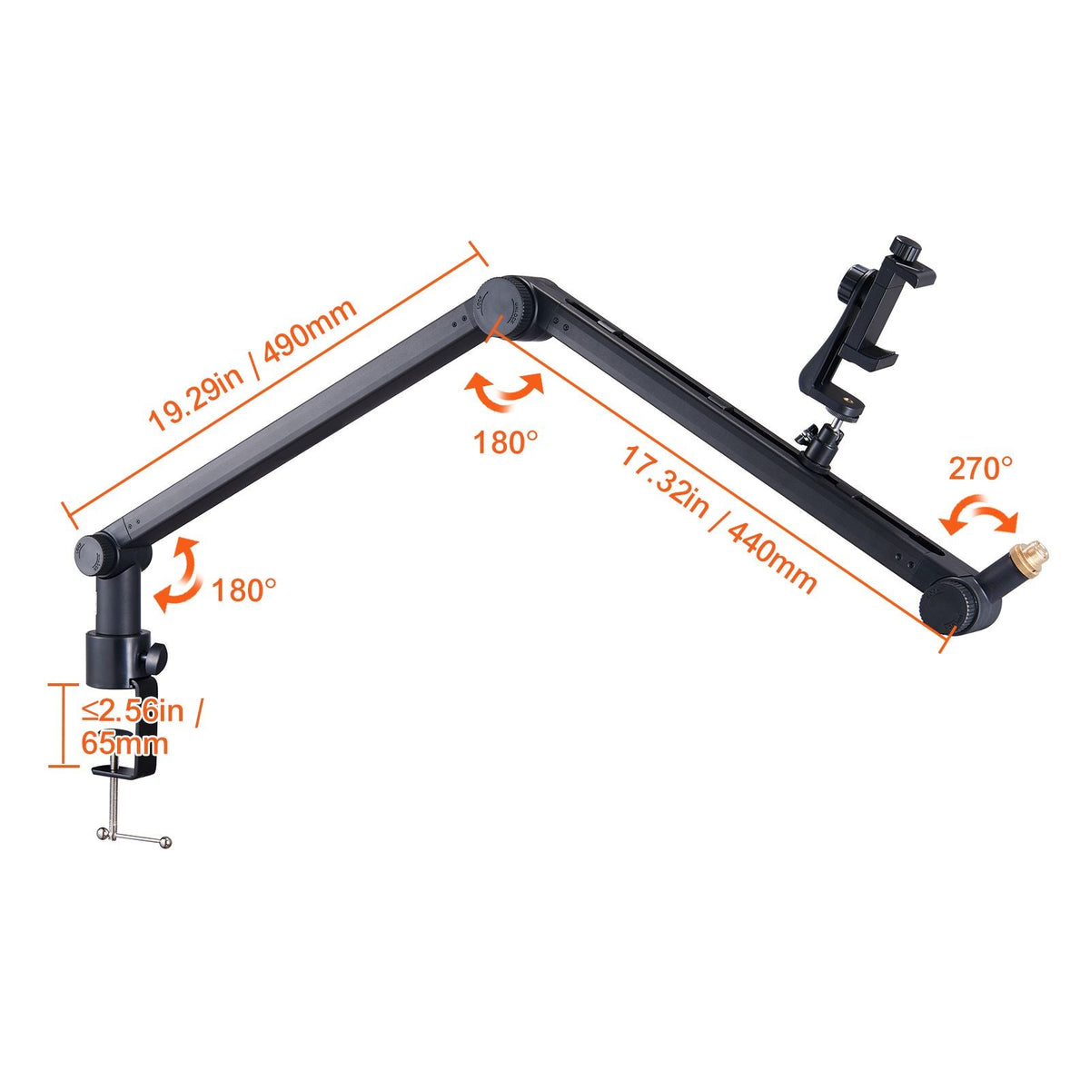 Microphone Boom Arm with Desk Mount, 360° Rotatable, Adjustable Mic Stand with 3/8" to 5/8" Adapter Port, for Recording Blue Yeti Hyperx Quadcast Blue Snowball Shure SM7B Audio Technica