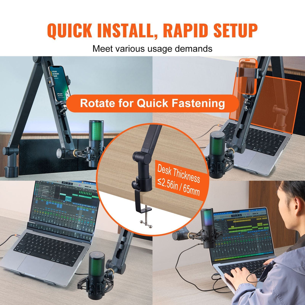 Microphone Boom Arm with Desk Mount, 360° Rotatable, Adjustable Mic Stand with 3/8" to 5/8" Adapter Port, for Recording Blue Yeti Hyperx Quadcast Blue Snowball Shure SM7B Audio Technica