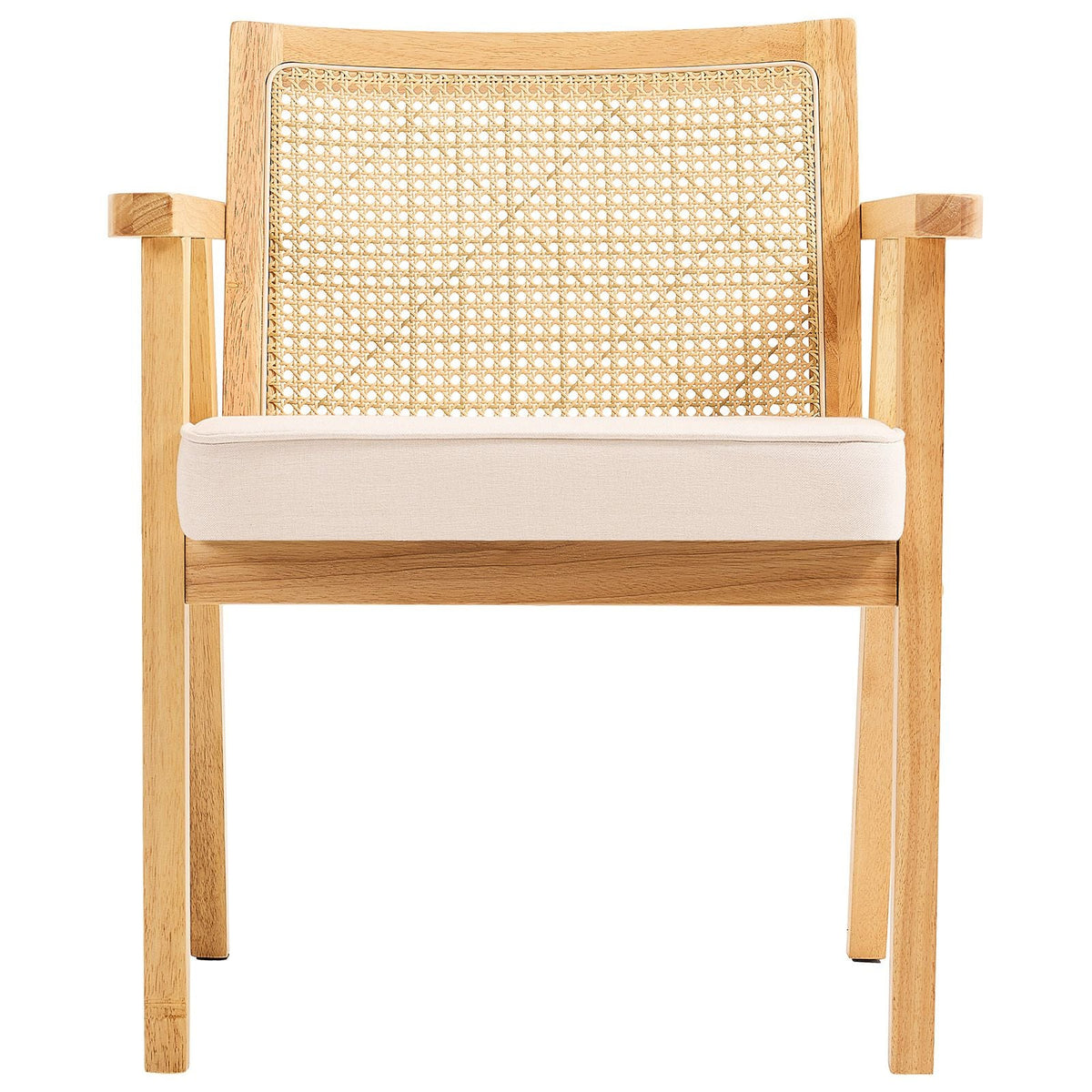 Mid Century Modern Rattan Chair, Upholstered Velvet Accent Chair with Rattan Back, Retro Living Room Chair for Living Room, Bedroom, Reading Room, and Office, Beige