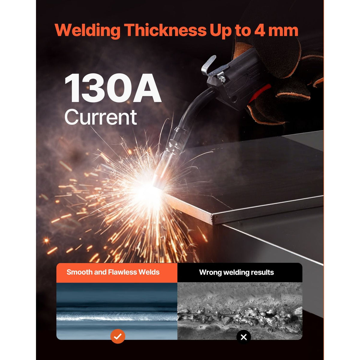 MIG Welder, 130A Synergic Mig Welding Machine, 2-in-1 Gas MIG/Gasless Flux Core MIG Multi-Process Welder Machine, 110V Portable Mig Welder with IGBT Inverter Technology & Digital Display Screen