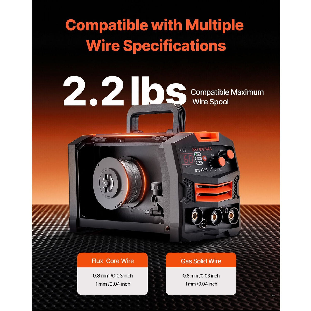 MIG Welder, 130A Synergic Mig Welding Machine, 2-in-1 Gas MIG/Gasless Flux Core MIG Multi-Process Welder Machine, 110V Portable Mig Welder with IGBT Inverter Technology & Digital Display Screen