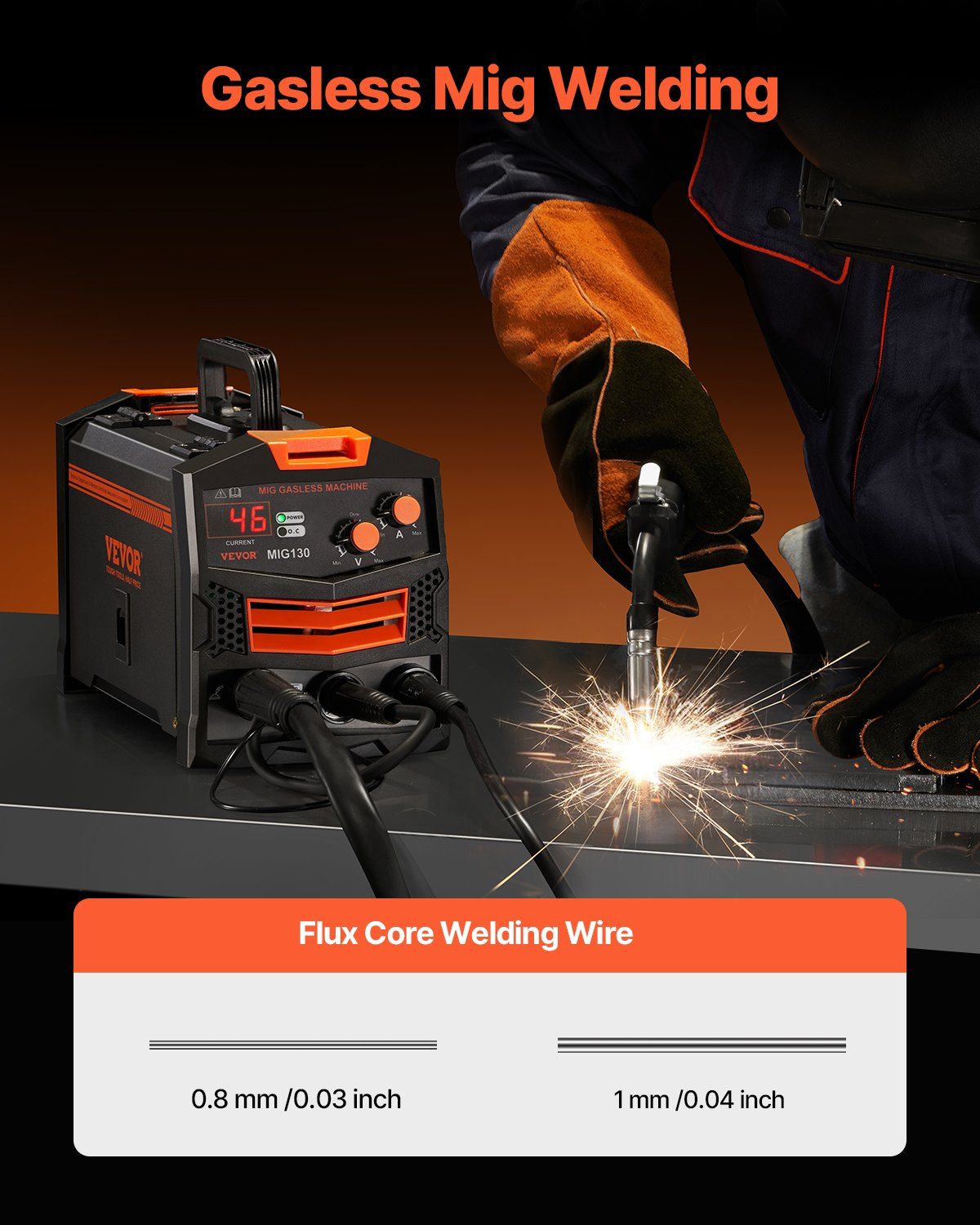 MIG Welder, 130Amp Synergic Mig Welding Machine, 110V Gasless Flux Core Welder Machine, Portable Mig Welder with IGBT Inverter Technology and Digital Display Screen