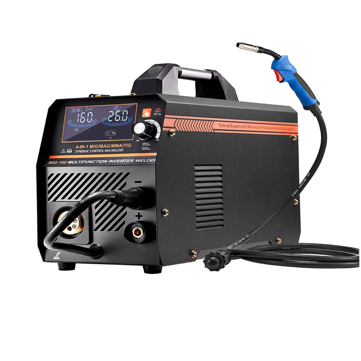 MIG Welder, 160A Synergic Mig Welding Machine, 4-in-1 Gas MIG/Flux Core MIG/Stick/Lift TIG Multi-Process Welder Machine, 110V/220V Dual Voltage Mig Welder with IGBT Inverter & LCD Screen Display