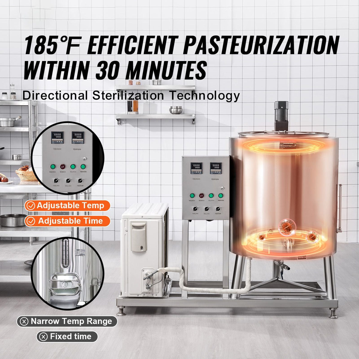 Milk Pasteurizer 150L, Commercial Milk Pasteurization Machine, Food Grade 304 Stainless Steel, Professional Pasteurization with Time and Temperature Control, for Milk Juice Yogurt Sterilization