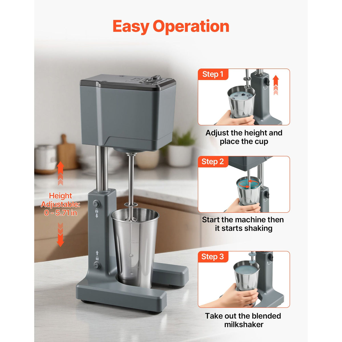 Milkshake Maker, 150W Milk Shake Maker Mixer, Single Head Drink Mixer Blender Machine, Dual-Speed Adjustment Milkshake Blender with Stainless Steel Cup, for Home, Kitchen, Bar & Beverage Shop