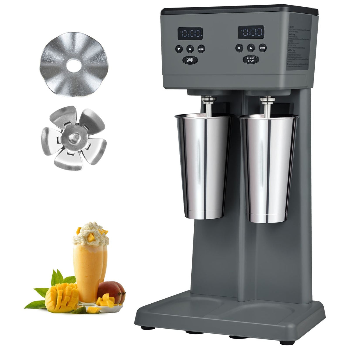 Milkshake Maker, 375W x 2 Electric Milkshake Machine, Commercial Double Heads Drink Mixer Blender, LED Intelligent Microswitch, 3-Speed Milkshake Mixer with 2 x 820 ml Stainless Steel Cups