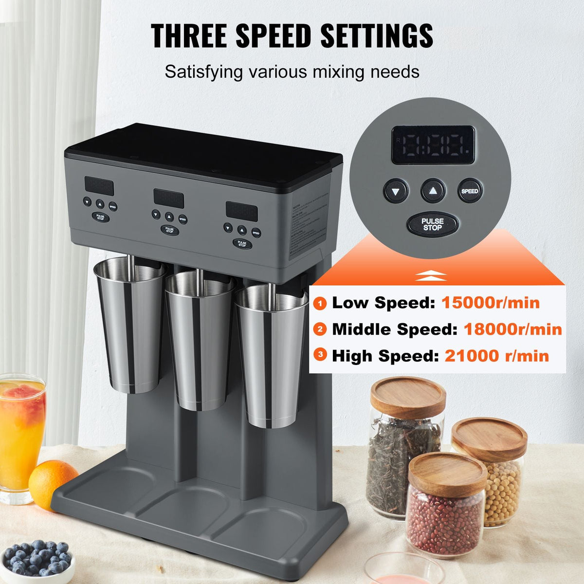 Milkshake Maker, 375W x 3 Electric Milkshake Machine, Commercial Triple Heads Drink Mixer Blender, LED Intelligent Microswitch, 3-Speed Milkshake Mixer with 3 x 820 ml Stainless Steel Cups