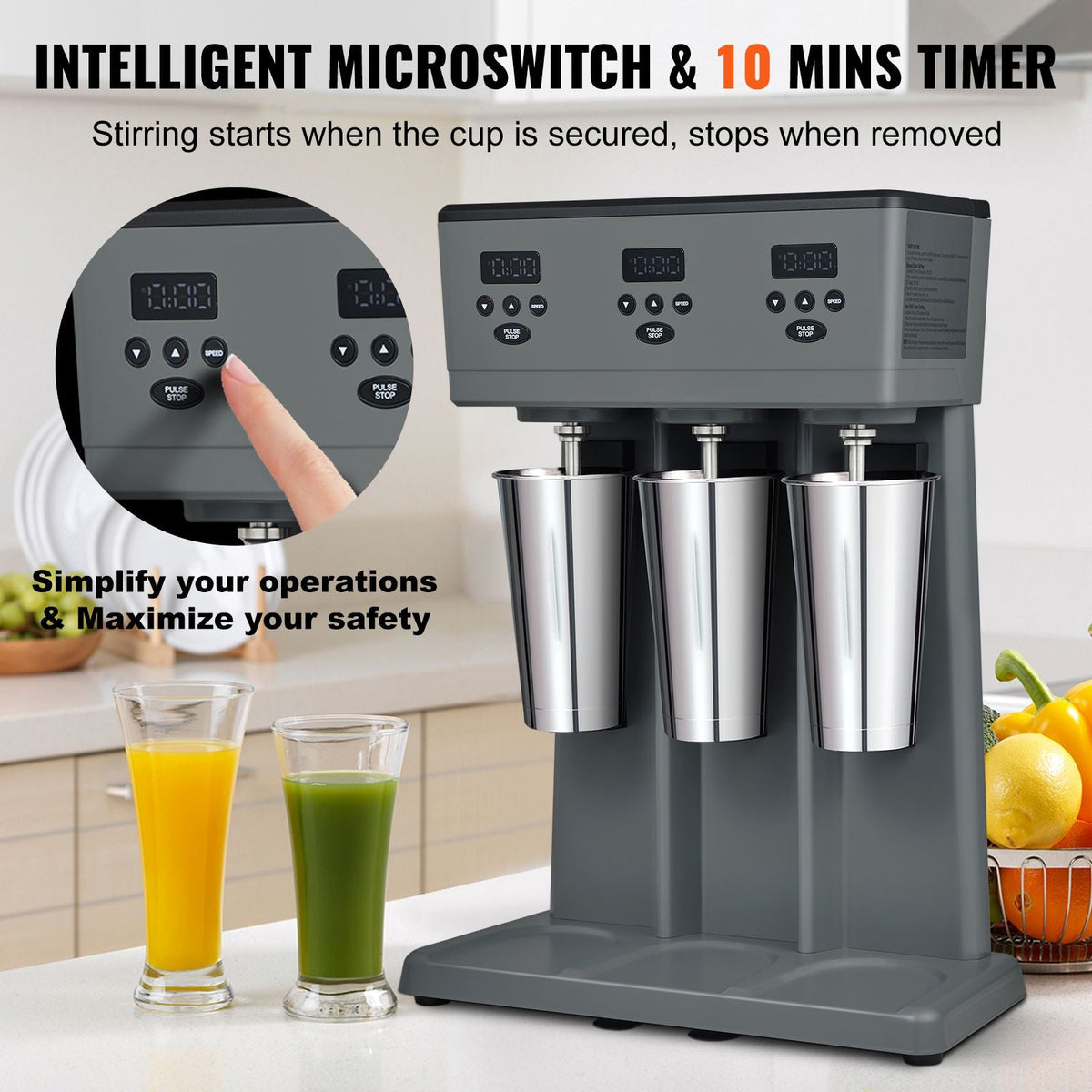 Milkshake Maker, 375W x 3 Electric Milkshake Machine, Commercial Triple Heads Drink Mixer Blender, LED Intelligent Microswitch, 3-Speed Milkshake Mixer with 3 x 820 ml Stainless Steel Cups