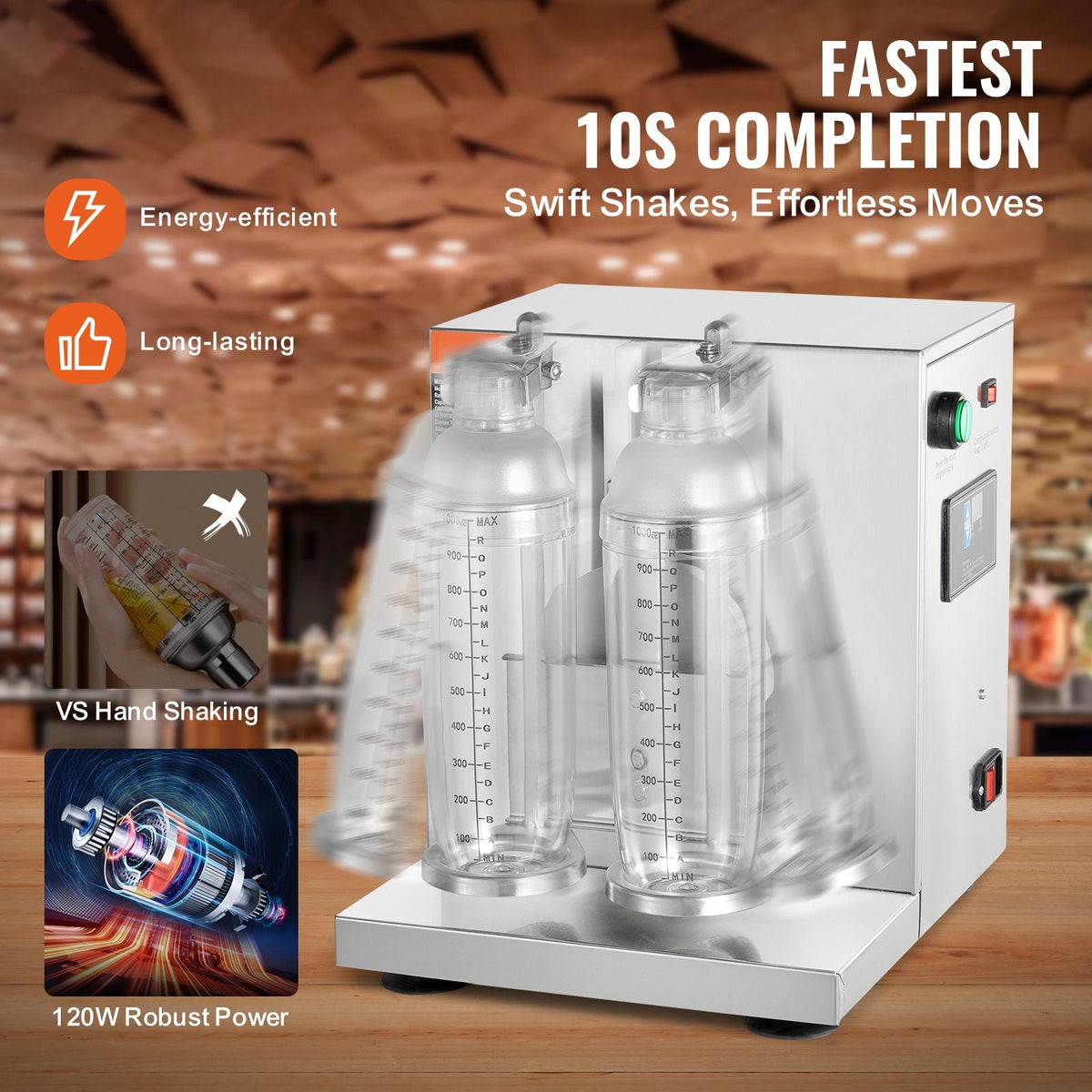 Milkshake Maker Machine, 120W Commercial Milk Tea Shaker Machine, Double Head Milk Shake Mixer Machine, 0-180s Adjustable Milkshake Blender, with 1 L PC Cup, for Milk Tea Store