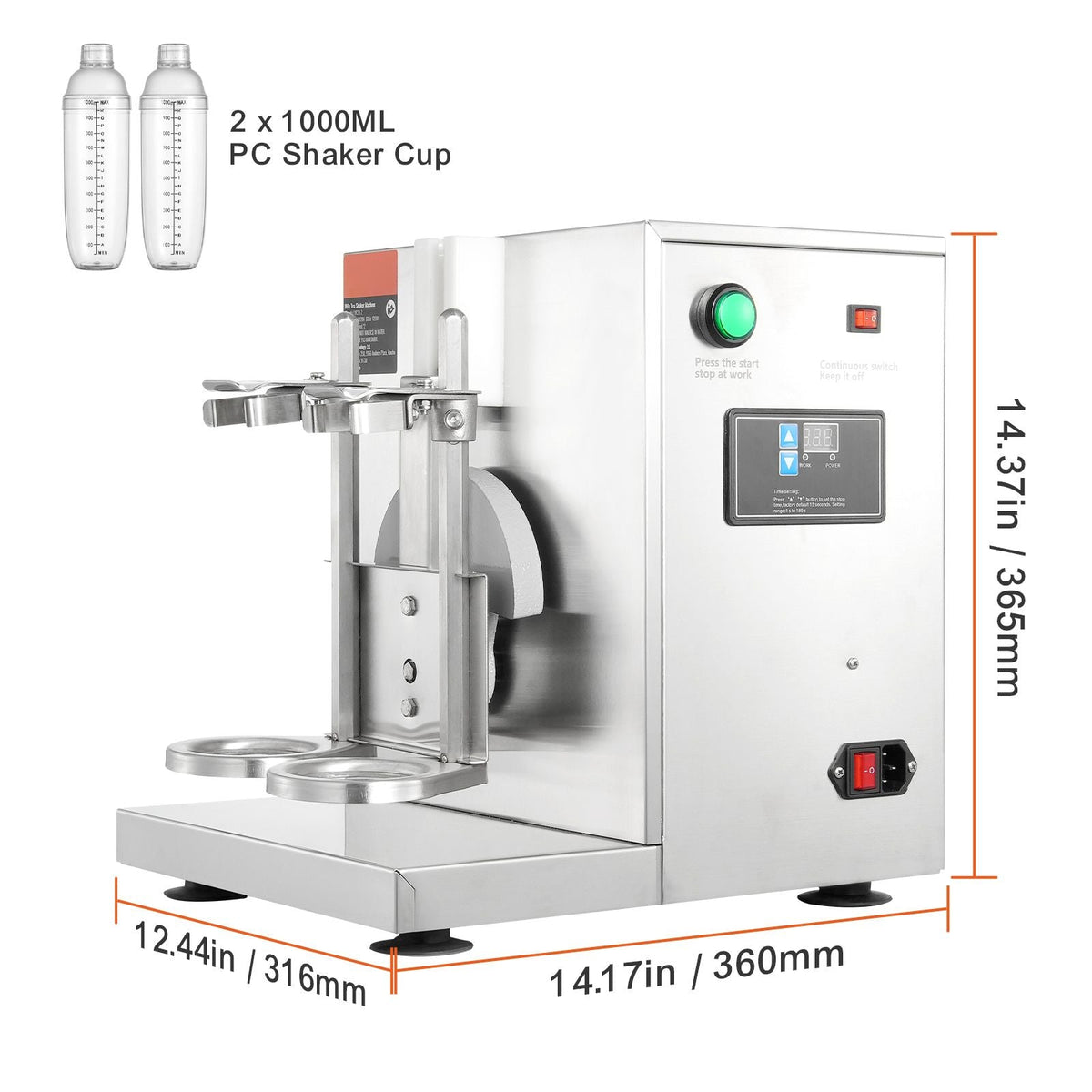 Milkshake Maker Machine, 120W Commercial Milk Tea Shaker Machine, Double Head Milk Shake Mixer Machine, 0-180s Adjustable Milkshake Blender, with 1 L PC Cup, for Milk Tea Store
