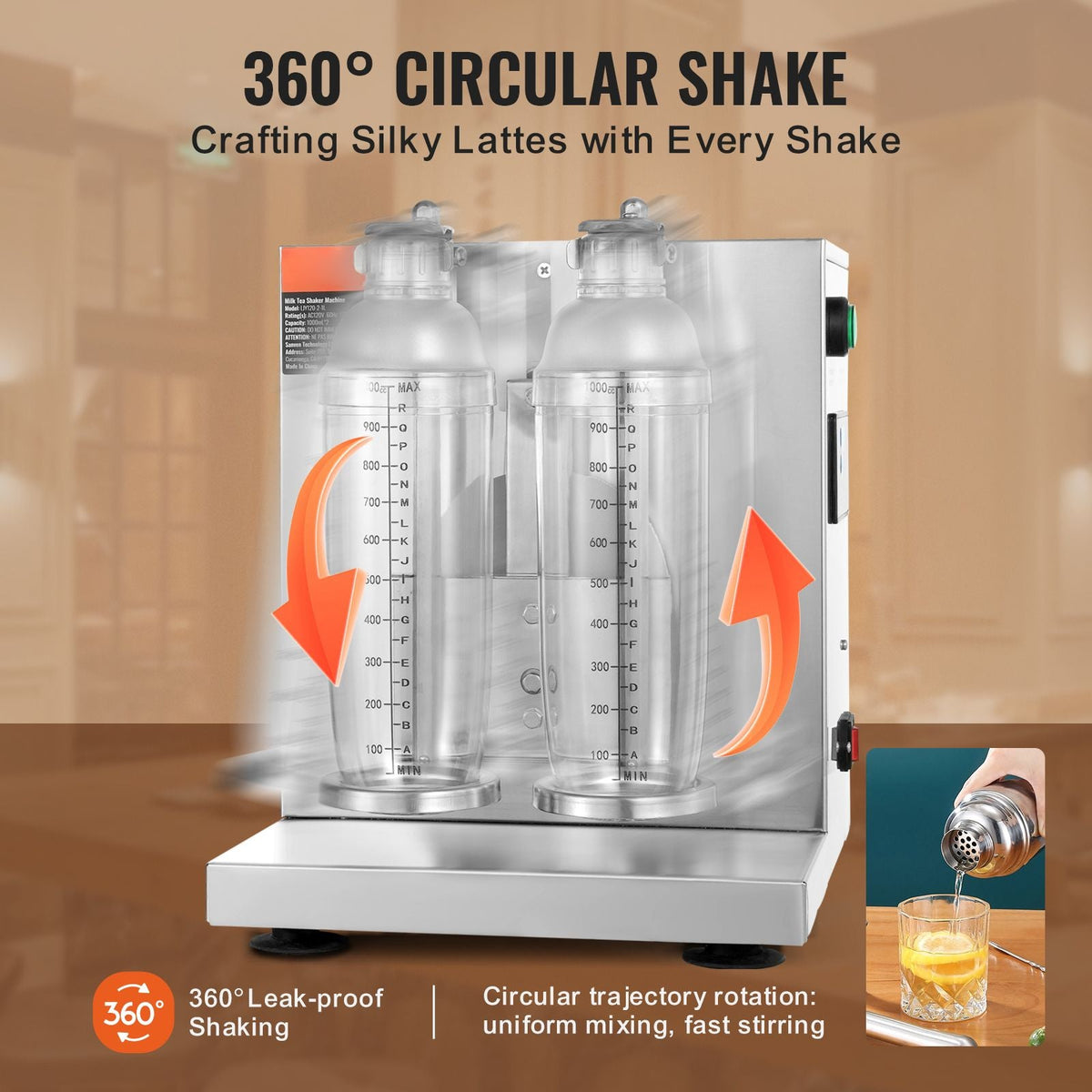 Milkshake Maker Machine, 120W Commercial Milk Tea Shaker Machine, Double Head Milk Shake Mixer Machine, 0-180s Adjustable Milkshake Blender, with 1 L PC Cup, for Milk Tea Store