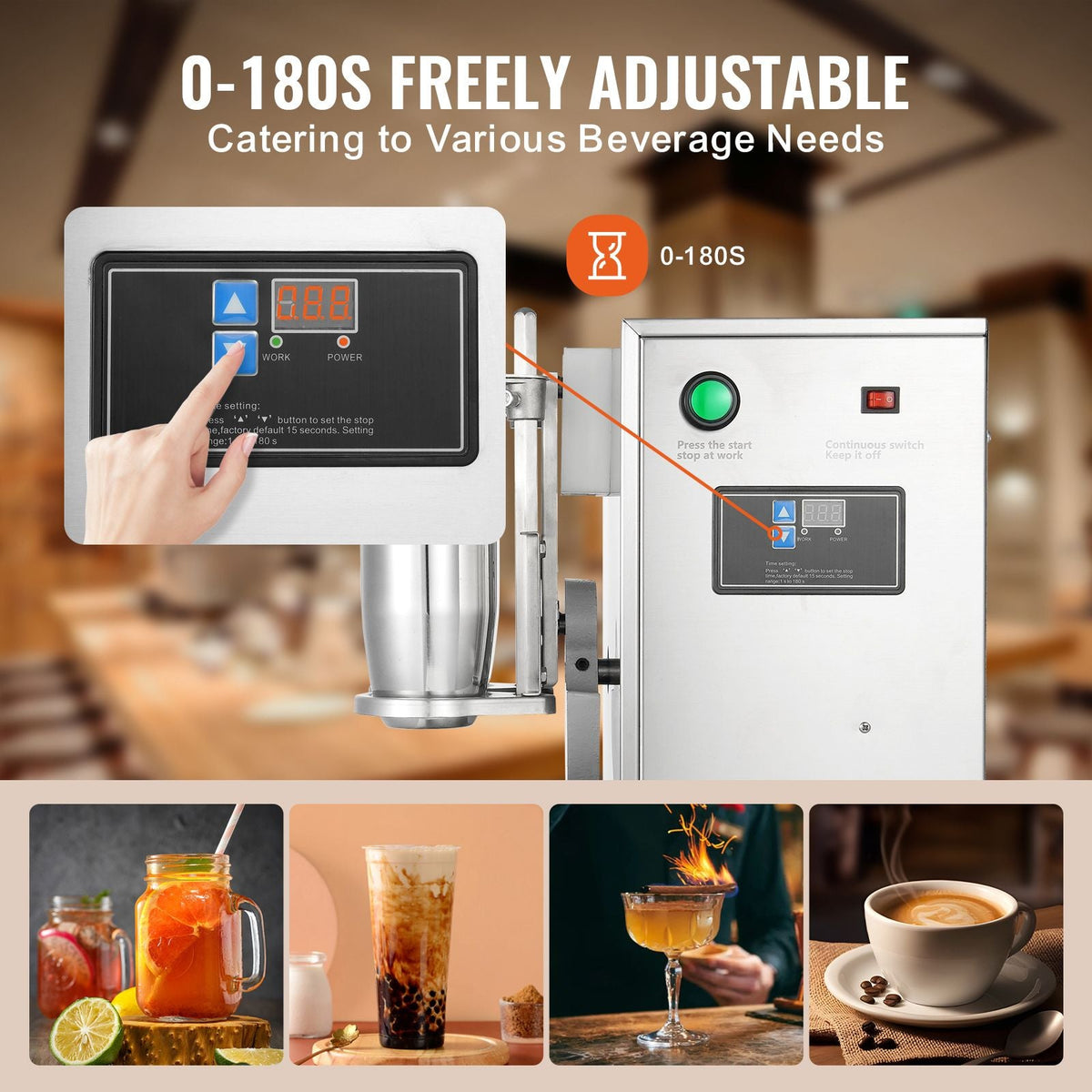 Milkshake Maker Machine, 120W Commercial Milk Tea Shaker Machine, Double Head Milk Shake Mixer Machine, 0-180s Adjustable Milkshake Blender, with 750 ml Stainless Steel Cup, for Milk Tea Store