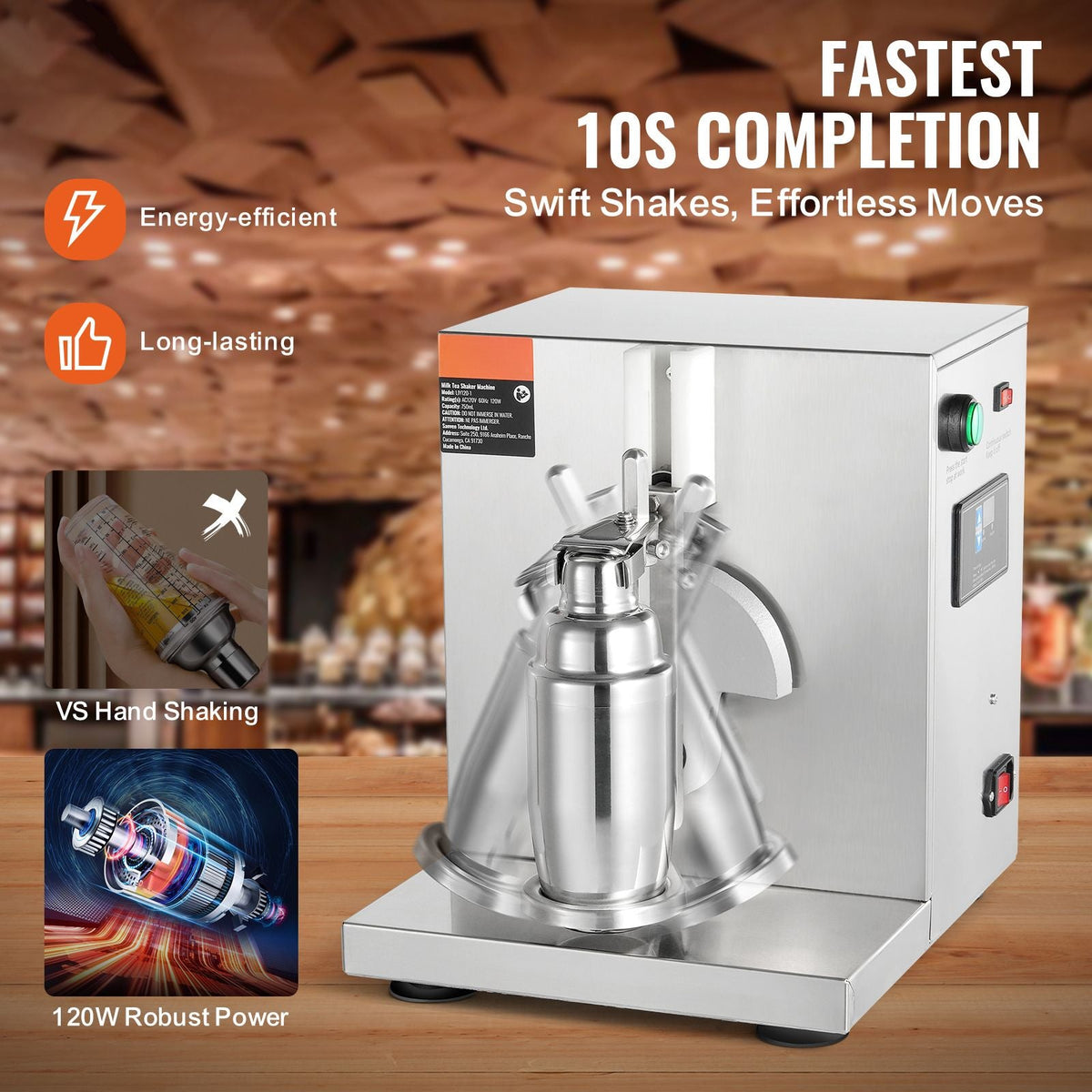 Milkshake Maker Machine, 120W Commercial Milk Tea Shaker Machine, Single Head Milk Shake Mixer Machine, 0-180s Adjustable Milkshake Blender, with 750 ml Stainless Steel Cup, for Milk Tea Store