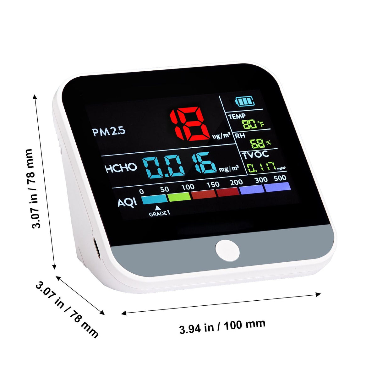 Mini Air Quality Monitor 8-IN-1, Professional PM2.5 PM10 PM1.0 Particle Counter, Formaldehyde, Temperature, Humidity, TVOC AQI Tester for Indoor/Outdoor, Air Quality Meter w/Alarm Thresholds