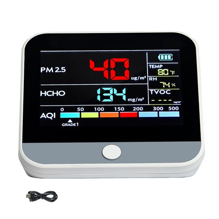 Mini Air Quality Monitor 8-IN-1, Professional PM2.5 PM10 PM1.0 Particle Counter, Formaldehyde, Temperature, Humidity, TVOC AQI Tester for Indoor/Outdoor, Air Quality Meter w/Alarm Thresholds