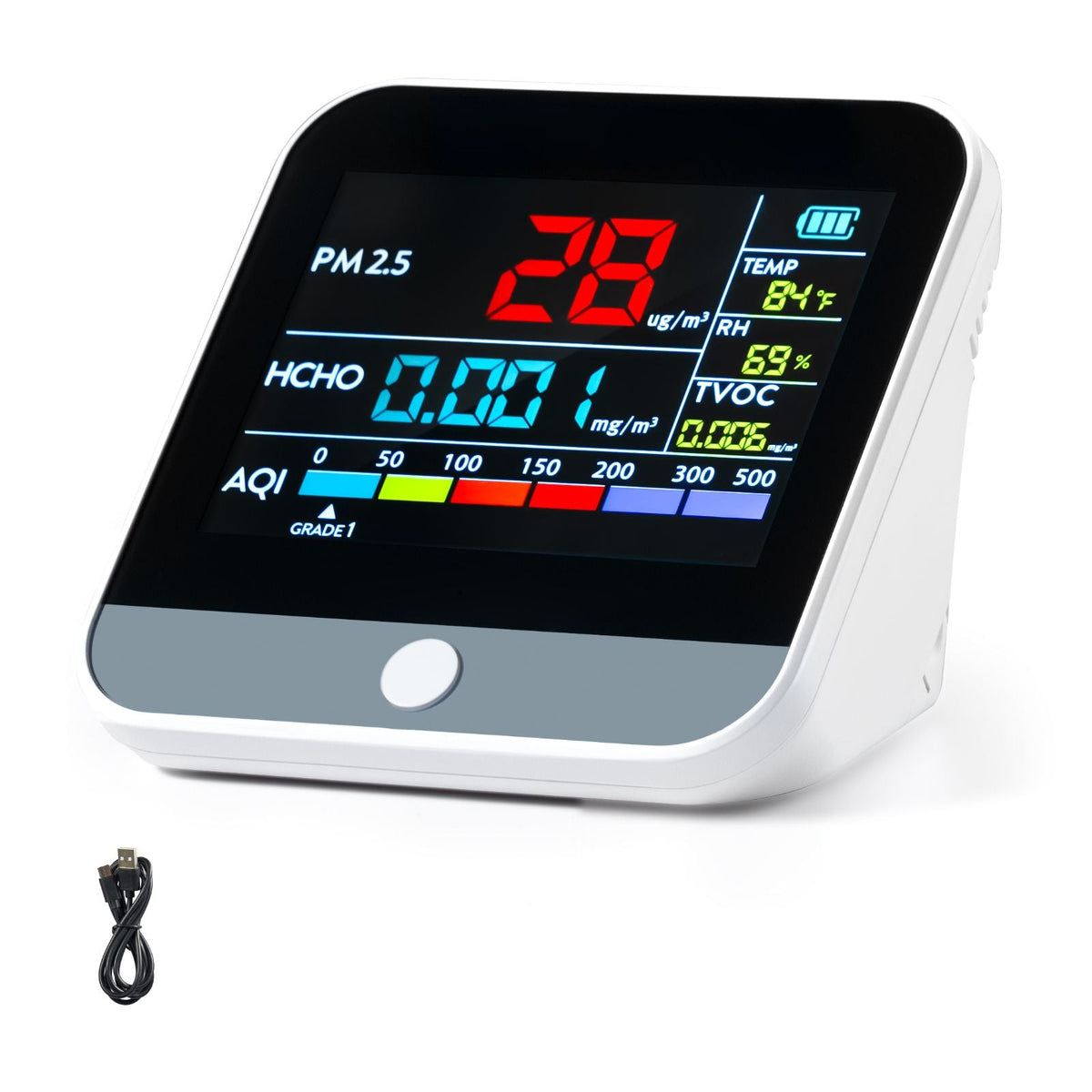 Mini Air Quality Monitor 8-IN-1, Professional PM2.5 PM10 PM1.0 Particle Counter, Formaldehyde, Temperature, Humidity, TVOC AQI Tester for Indoor/Outdoor, Air Quality Meter w/Alarm Thresholds