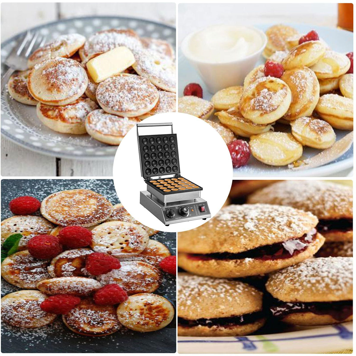Mini Dutch Pancake Maker, 1.7-Inch Diameter Mini Pancake Poffertjes Machine Electric Poffertjes for 25PCs Round Pancakes, 850W Commercial Pancake Maker, 50-300 C Temp, Stainless Steel