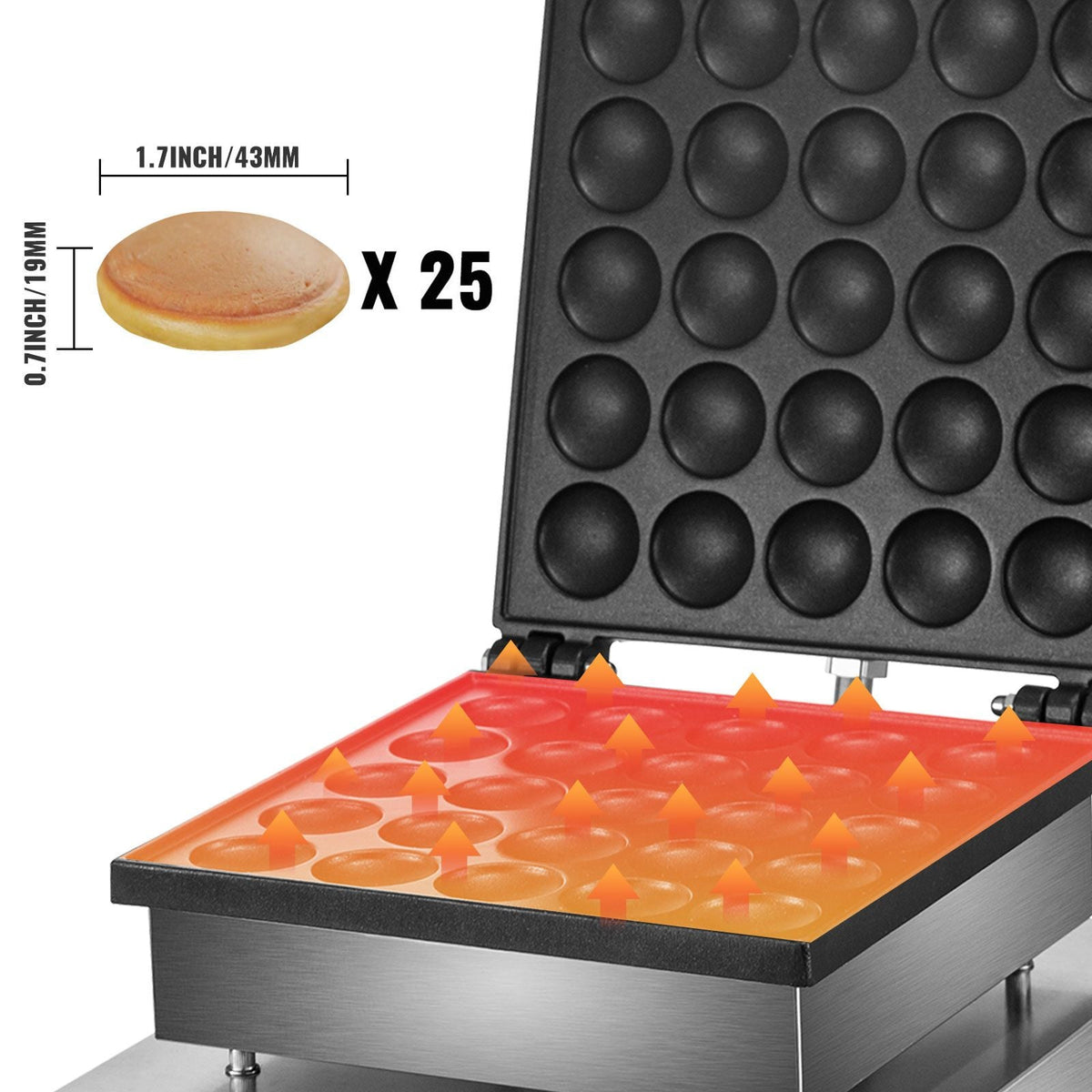 Mini Dutch Pancake Maker, 1.7-Inch Diameter Mini Pancake Poffertjes Machine Electric Poffertjes for 25PCs Round Pancakes, 850W Commercial Pancake Maker, 50-300 C Temp, Stainless Steel